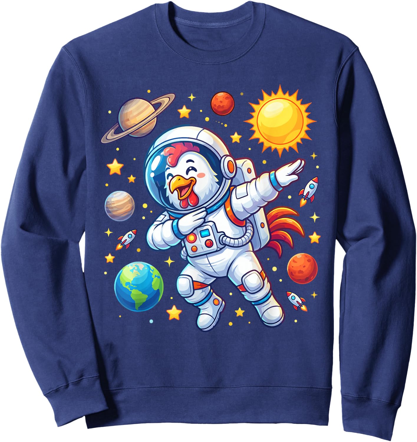 Chicken Astronaut Dabbing Funny Space Animal for Kids Sweatshirt - Sweatshirt | Navy