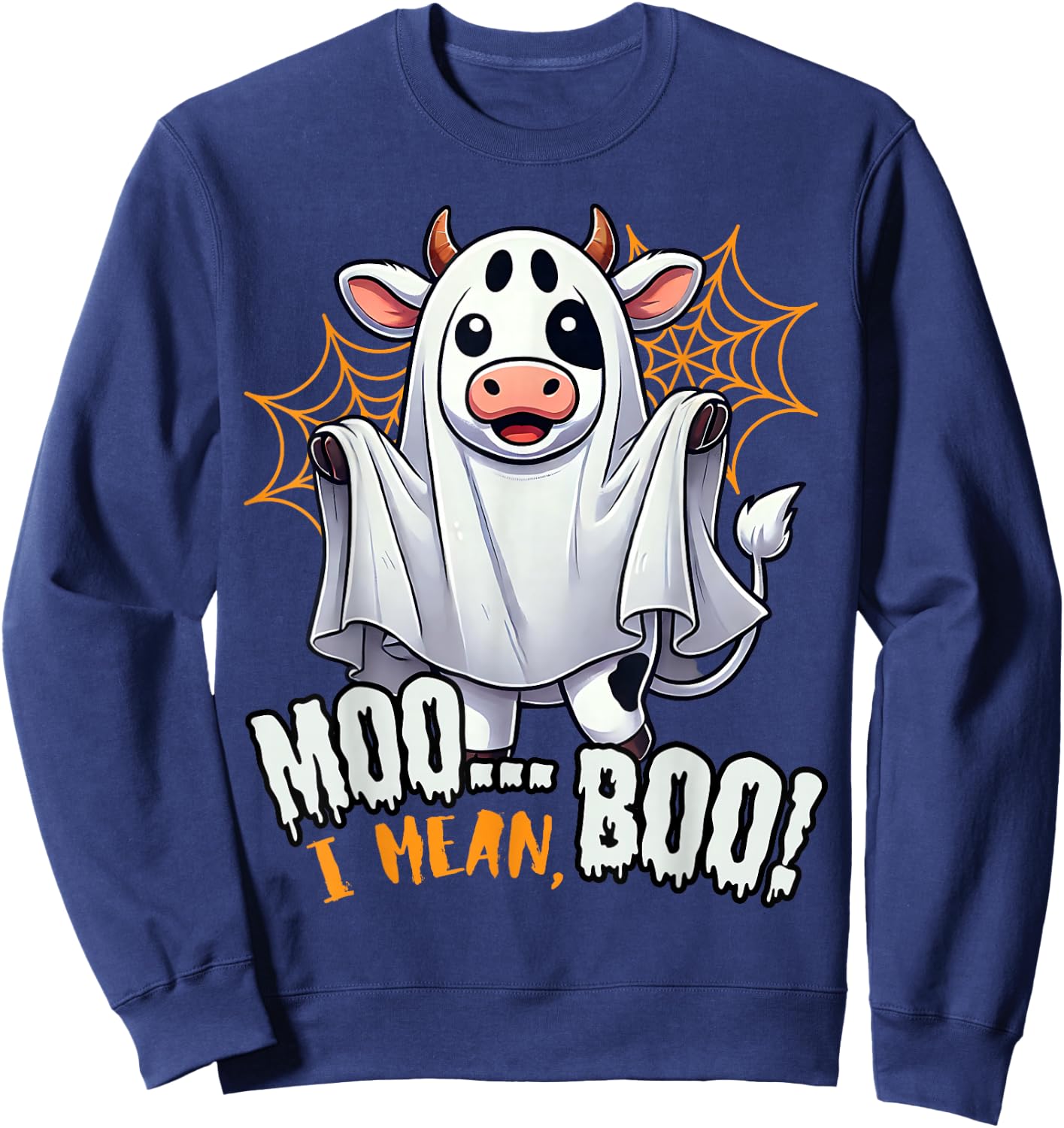 Moo I Mean Boo Funny Cow Ghost Halloween 2025 Costume Sweatshirt - Sweatshirt | Navy