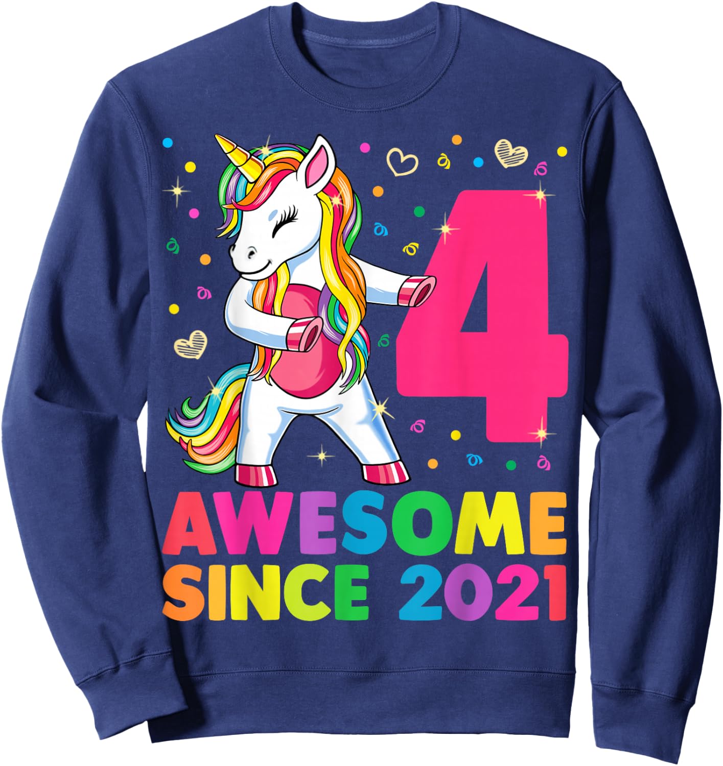 4 Years Old Unicorn Flossing 4th Birthday Girl Unicorn Party Sweatshirt - Sweatshirt | Navy