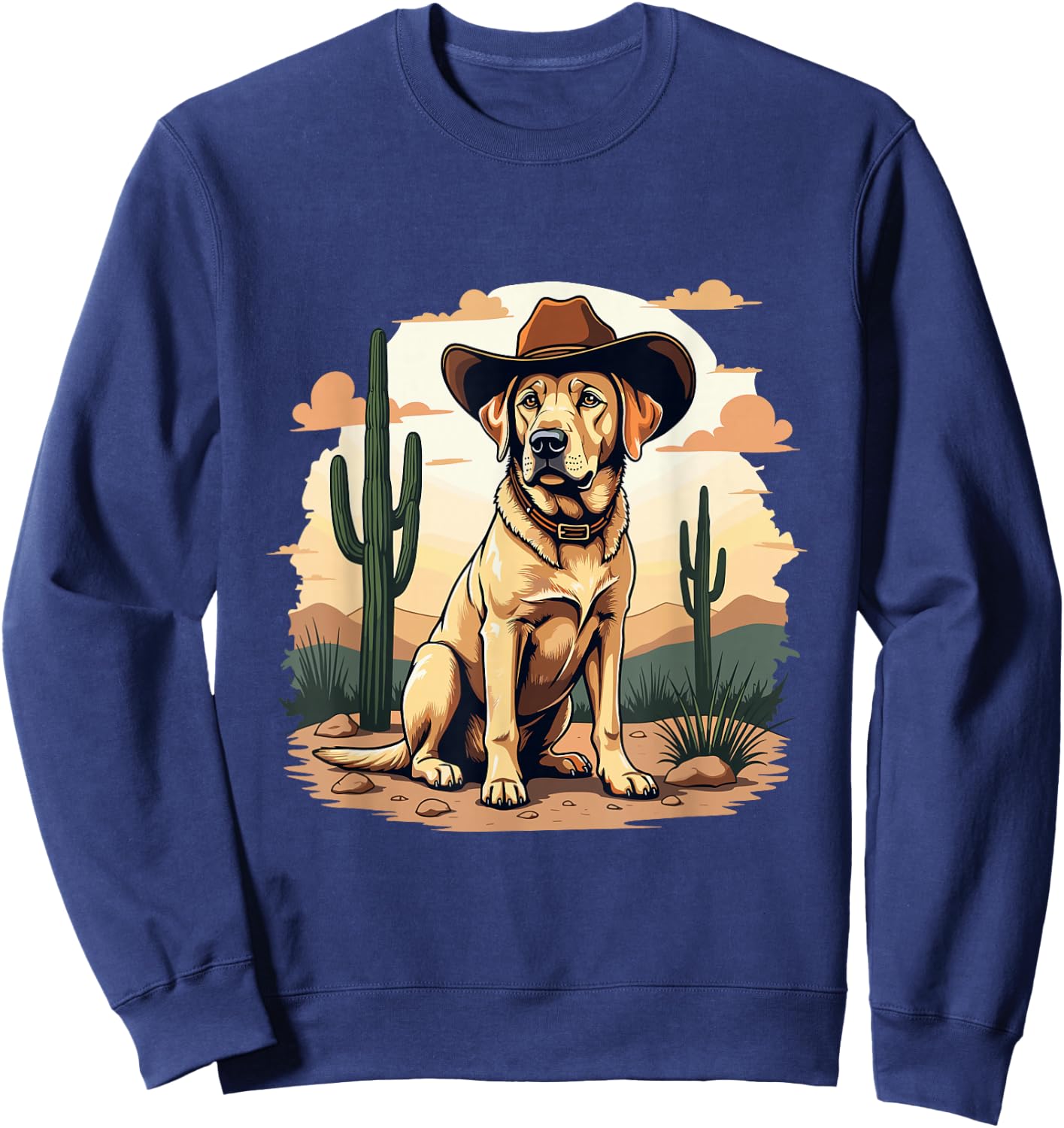 Labrador Cowboy Hat Cactus Desert Funny Lab Dog Sweatshirt - Sweatshirt | Navy