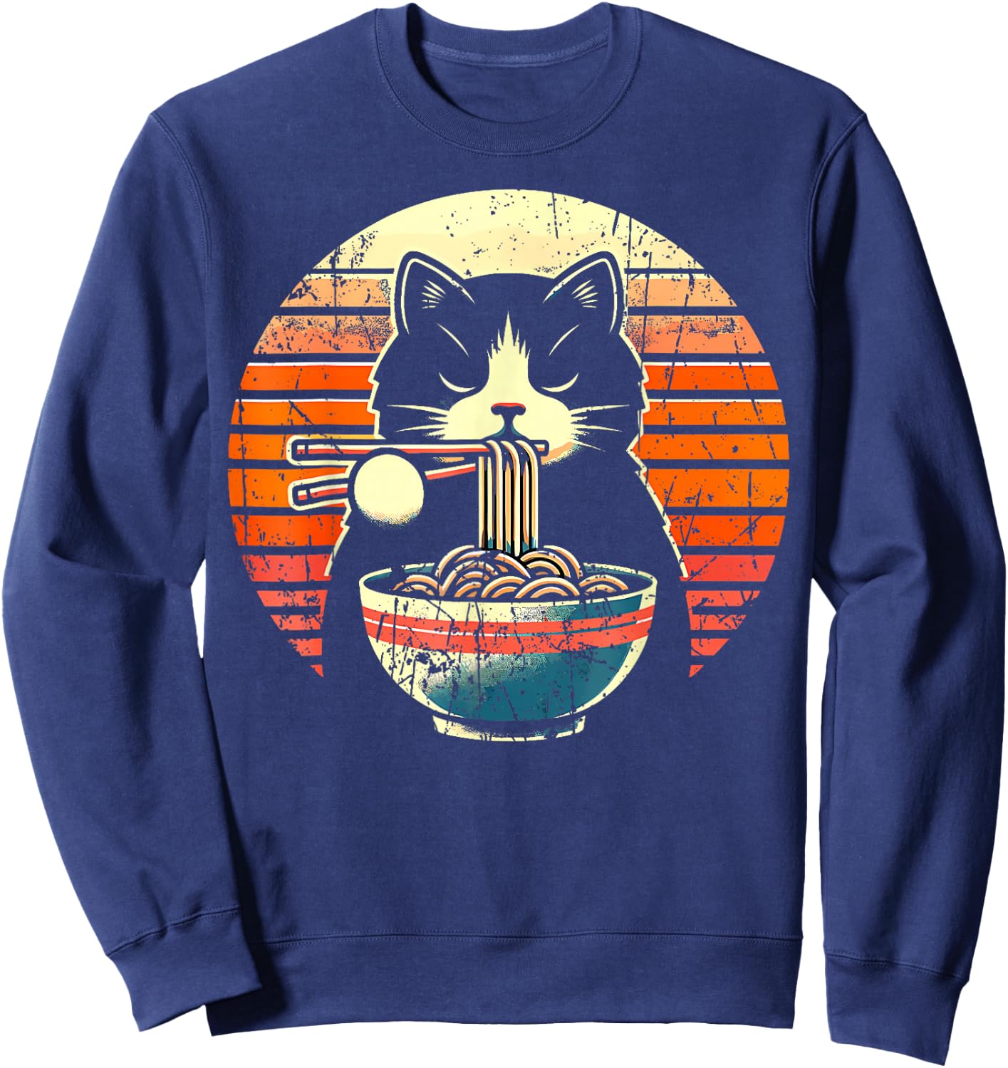 Cat Ramen Noodle Japanese Anime Kawaii Cat Sweatshirt - Sweatshirt | Navy