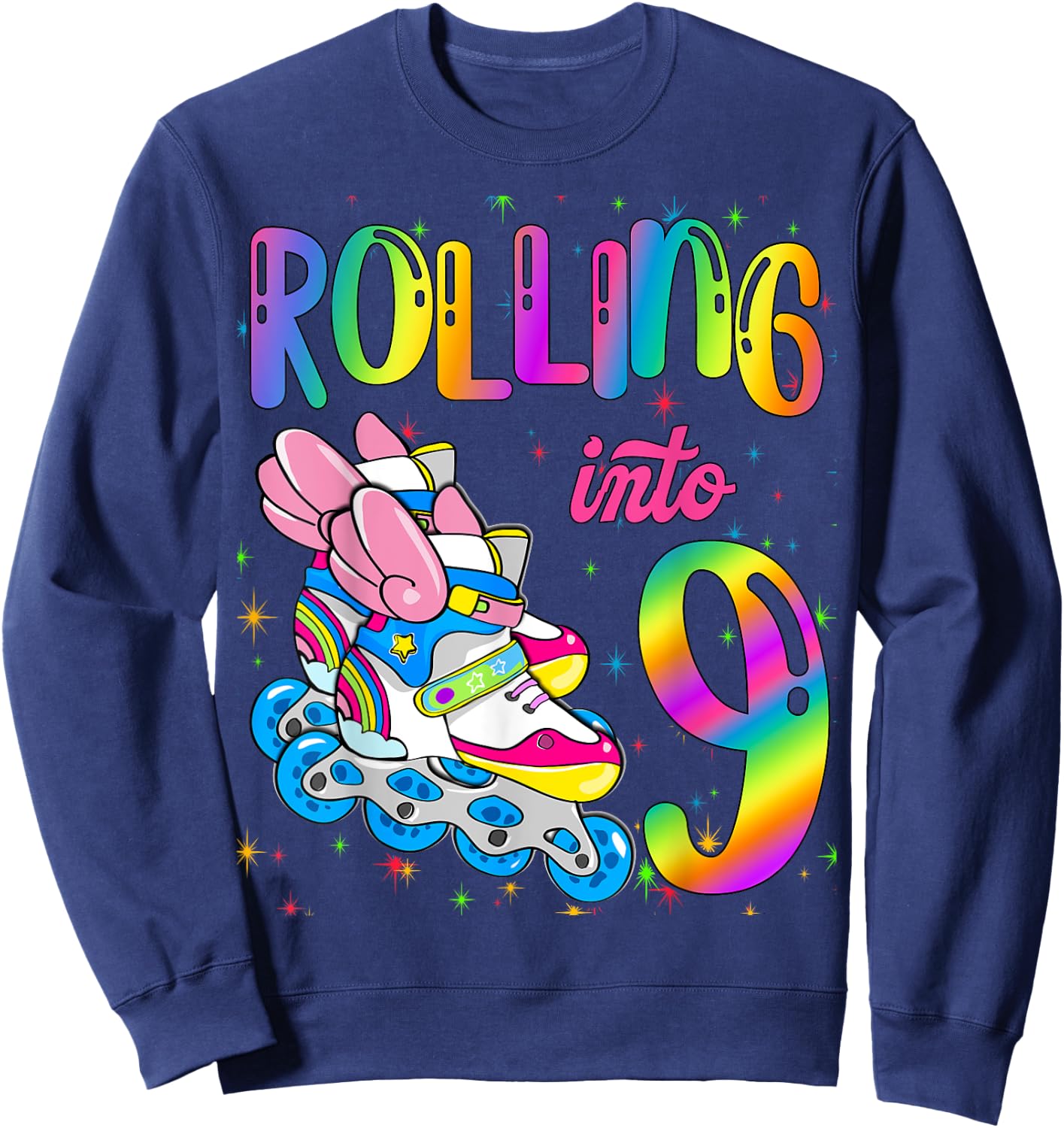 Rolling Into 9 years Let's Roll I'm Turning 9 Roller Skate Sweatshirt - Sweatshirt | Navy