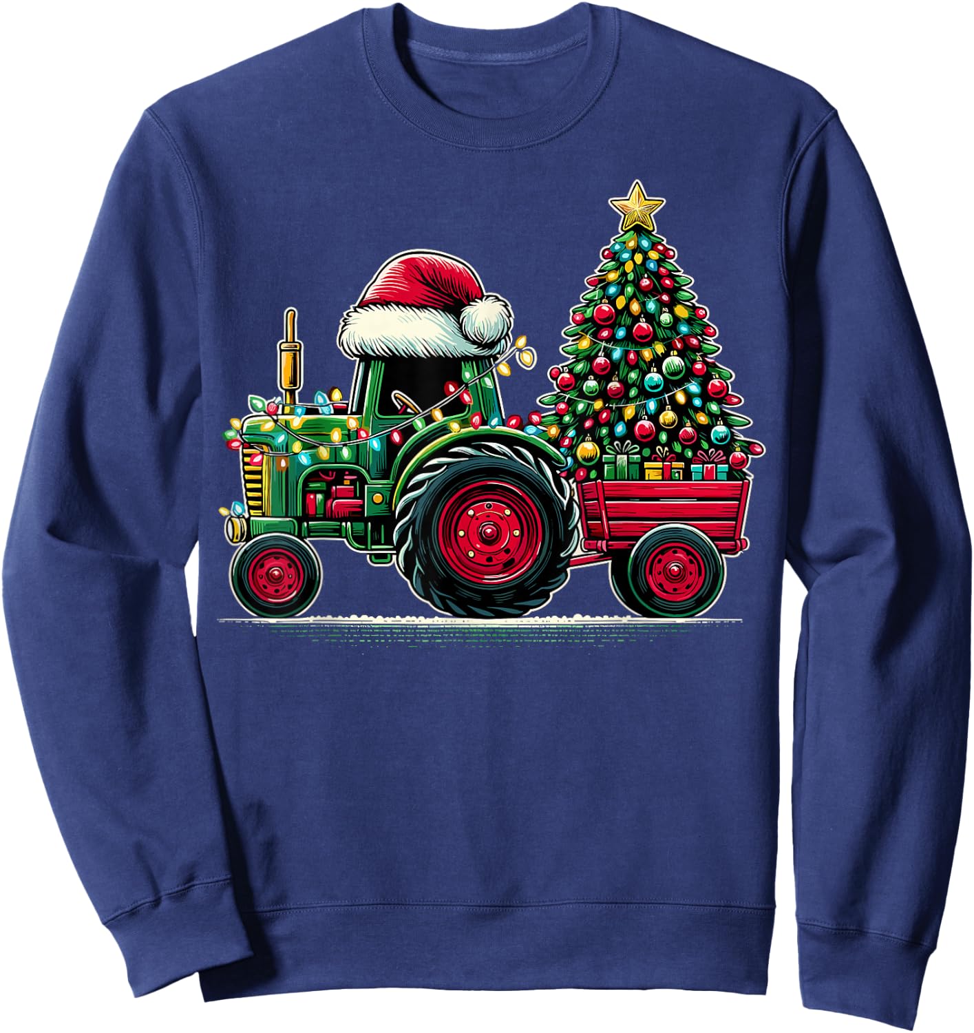 Christmas Tractor Santa Xmas Farm Truck Sweatshirt - Sweatshirt | Navy