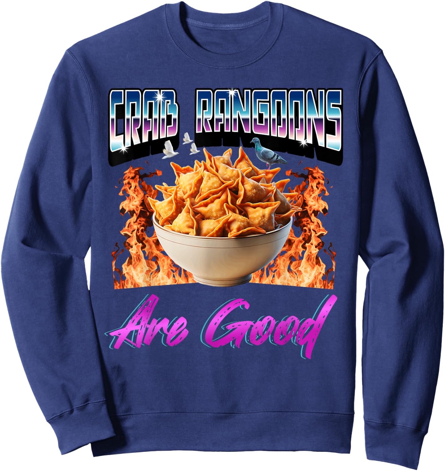 Funny 80s & 90s y2k Weird Aesthetic Meme Designs Black -Adults Modern Humorous Pop Culture Meme Classic Sweatshirt - Sweatshirt | Navy