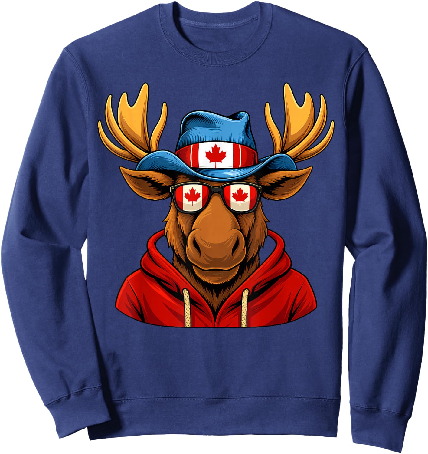 Canada Day Canadian Flag Maple Leaf Moose Sunglasses Kids Sweatshirt - Sweatshirt | Navy