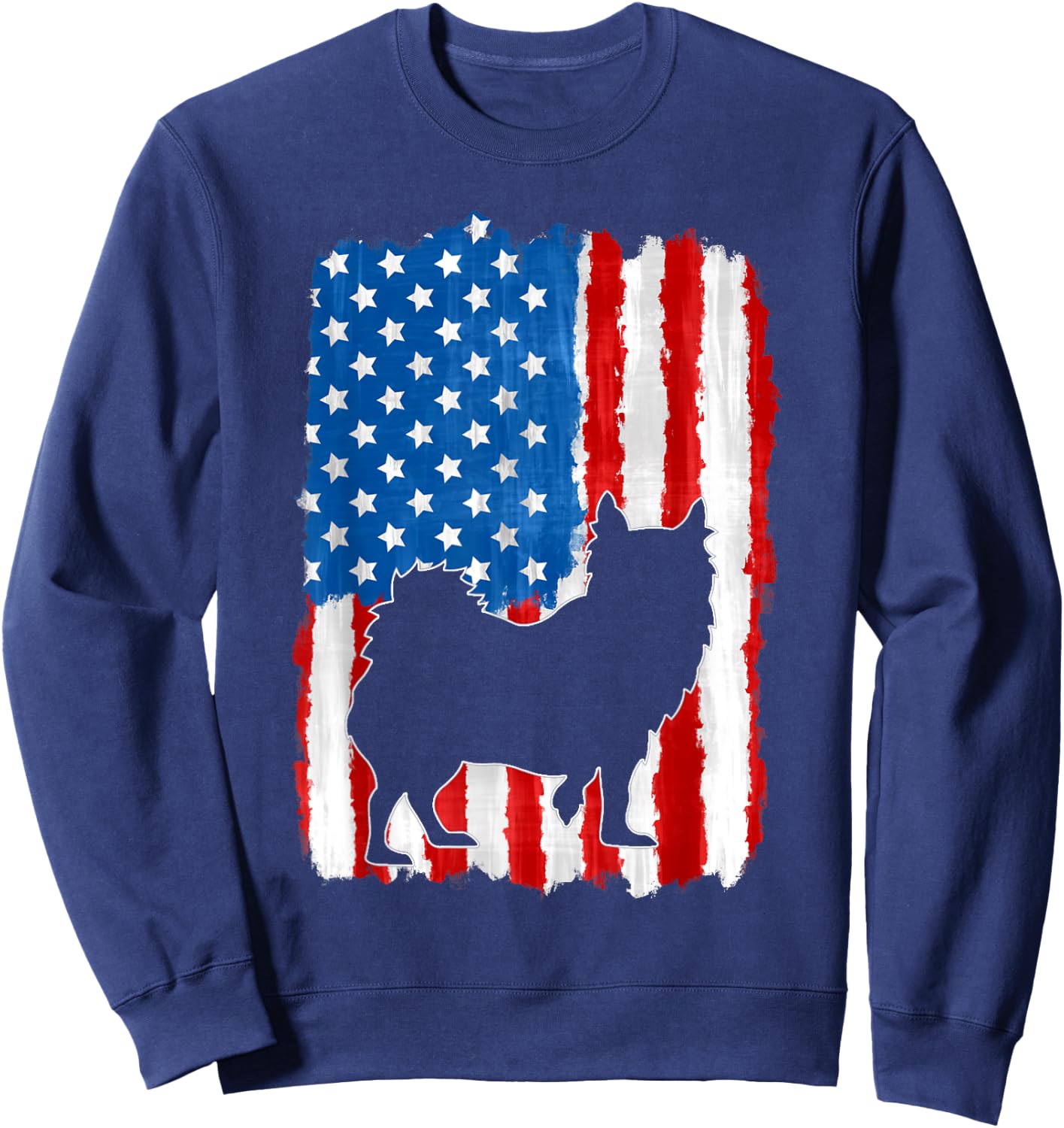 Long Haired Hair Chihuahua Women American USA Flag Sweatshirt - Sweatshirt | Navy