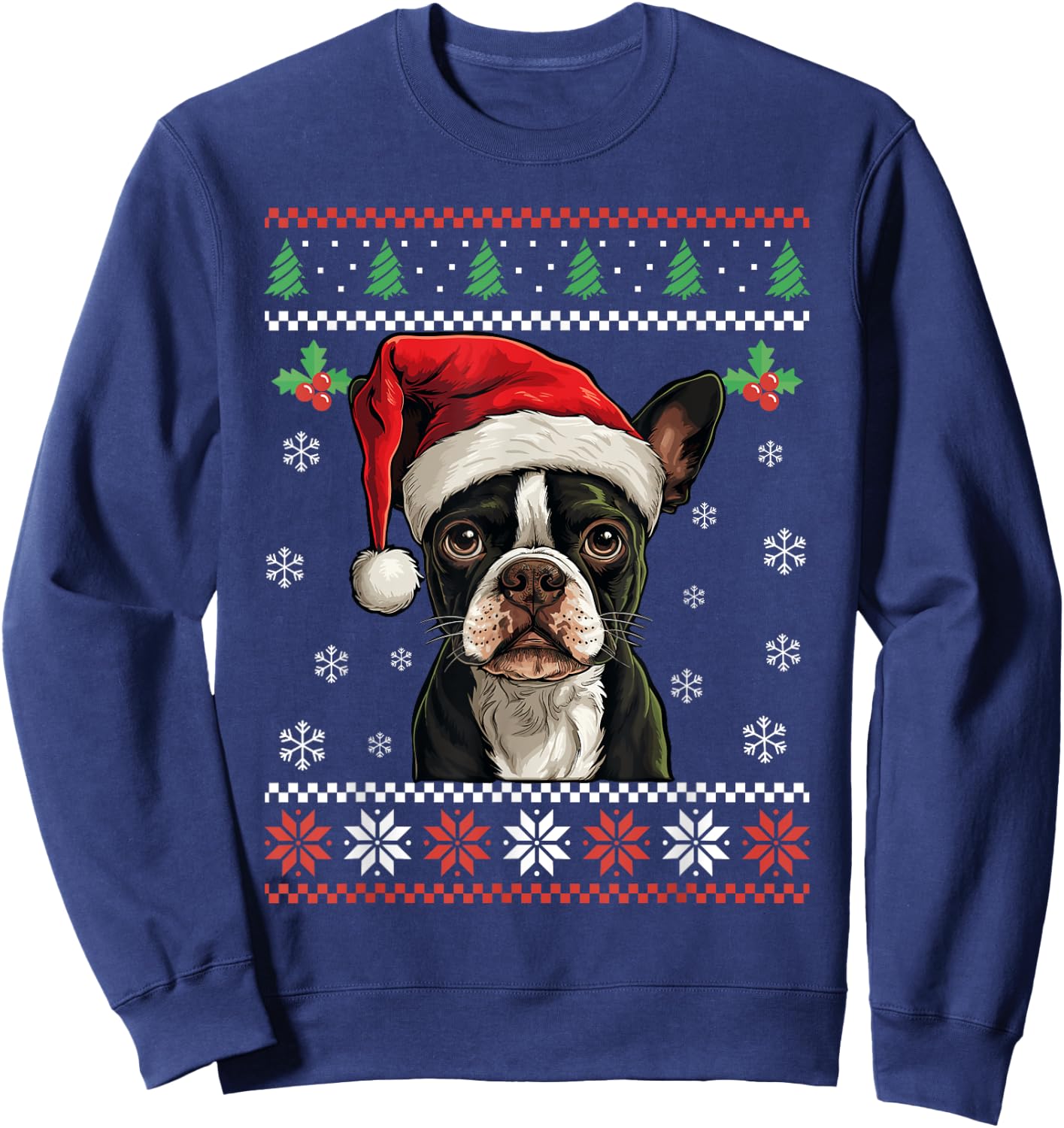Boston Terrier Ugly Christmas Sweater Xmas For Adults Kids Sweatshirt - Sweatshirt | Navy