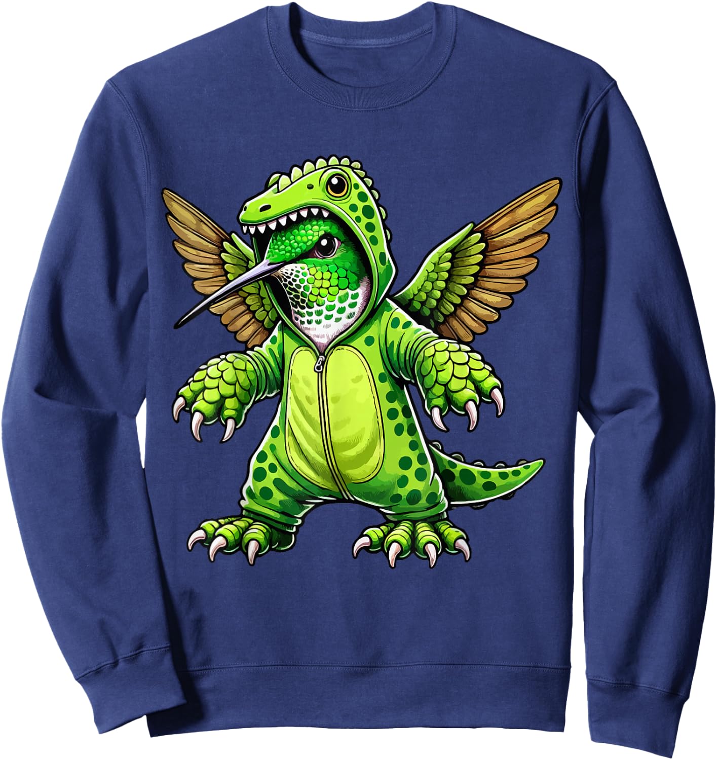 Hummingbird Wearing Dinosaur Costume Halloween Cosplay Sweatshirt - Sweatshirt | Navy
