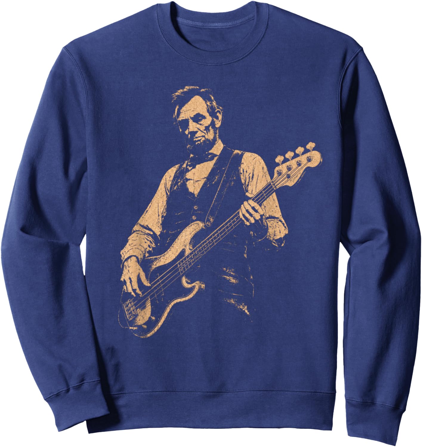 Funny Abraham Lincoln Playing Bass Guitar Abe Bassist Humor Sweatshirt - Sweatshirt | Navy