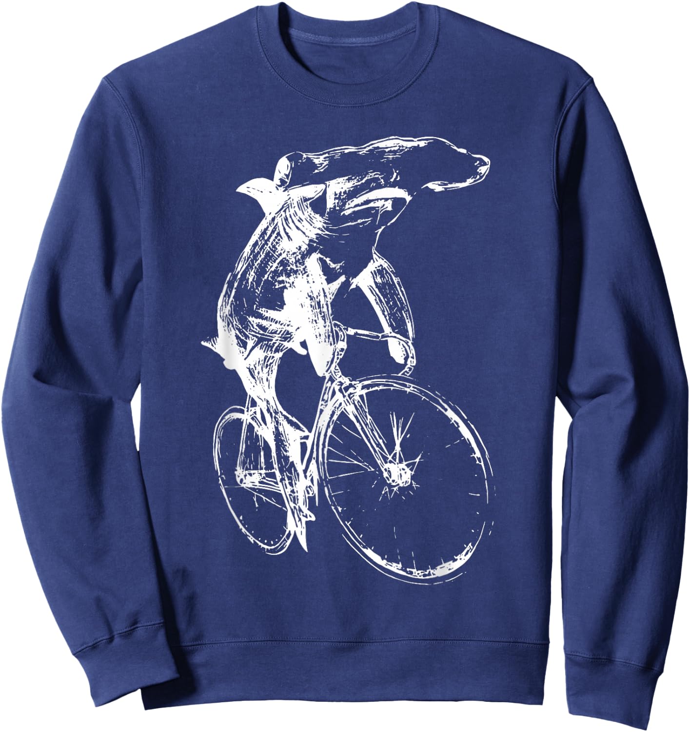 Hammerhead Sharks Riding Bicycle Retro Cycling Biking Biker Sweatshirt - Sweatshirt | Navy