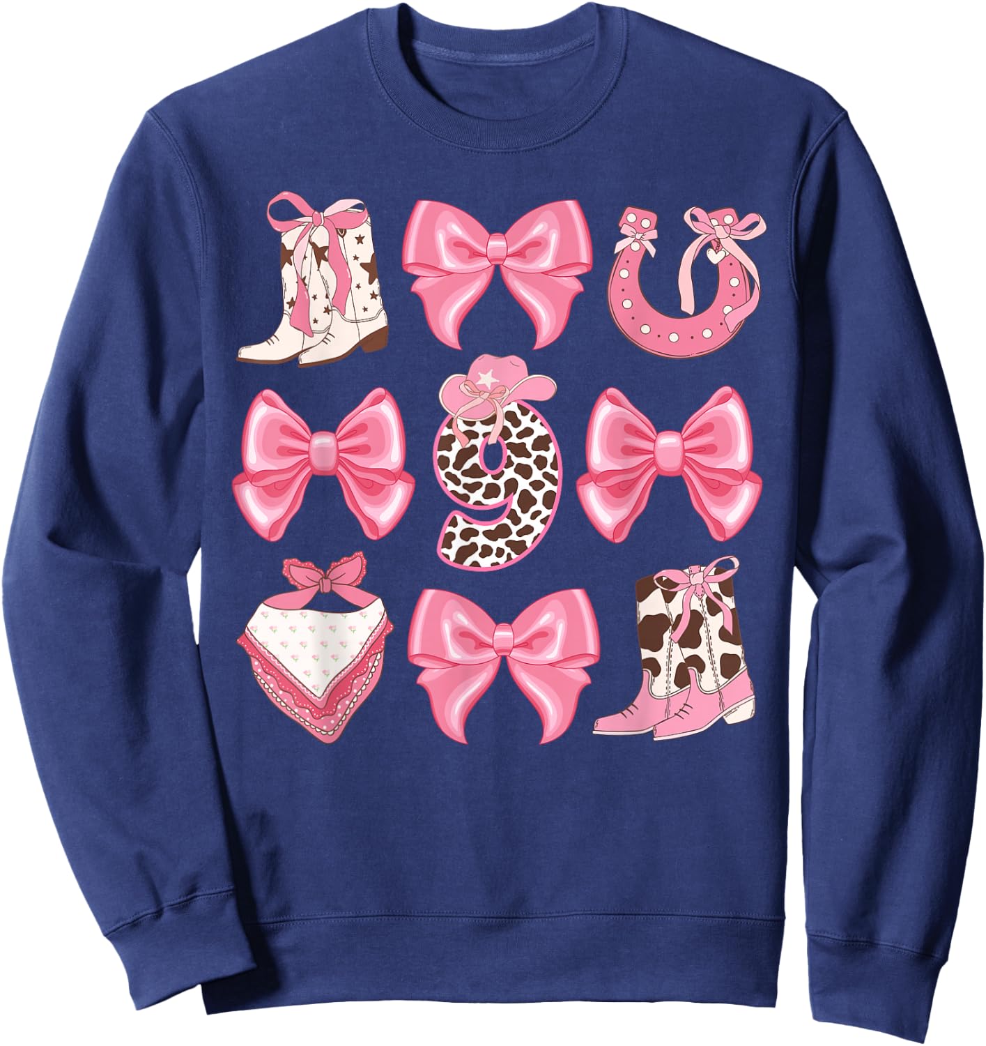 9th Birthday Cowgirl Nine Year Old Cow Girl Birthday Party Sweatshirt - Sweatshirt | Navy