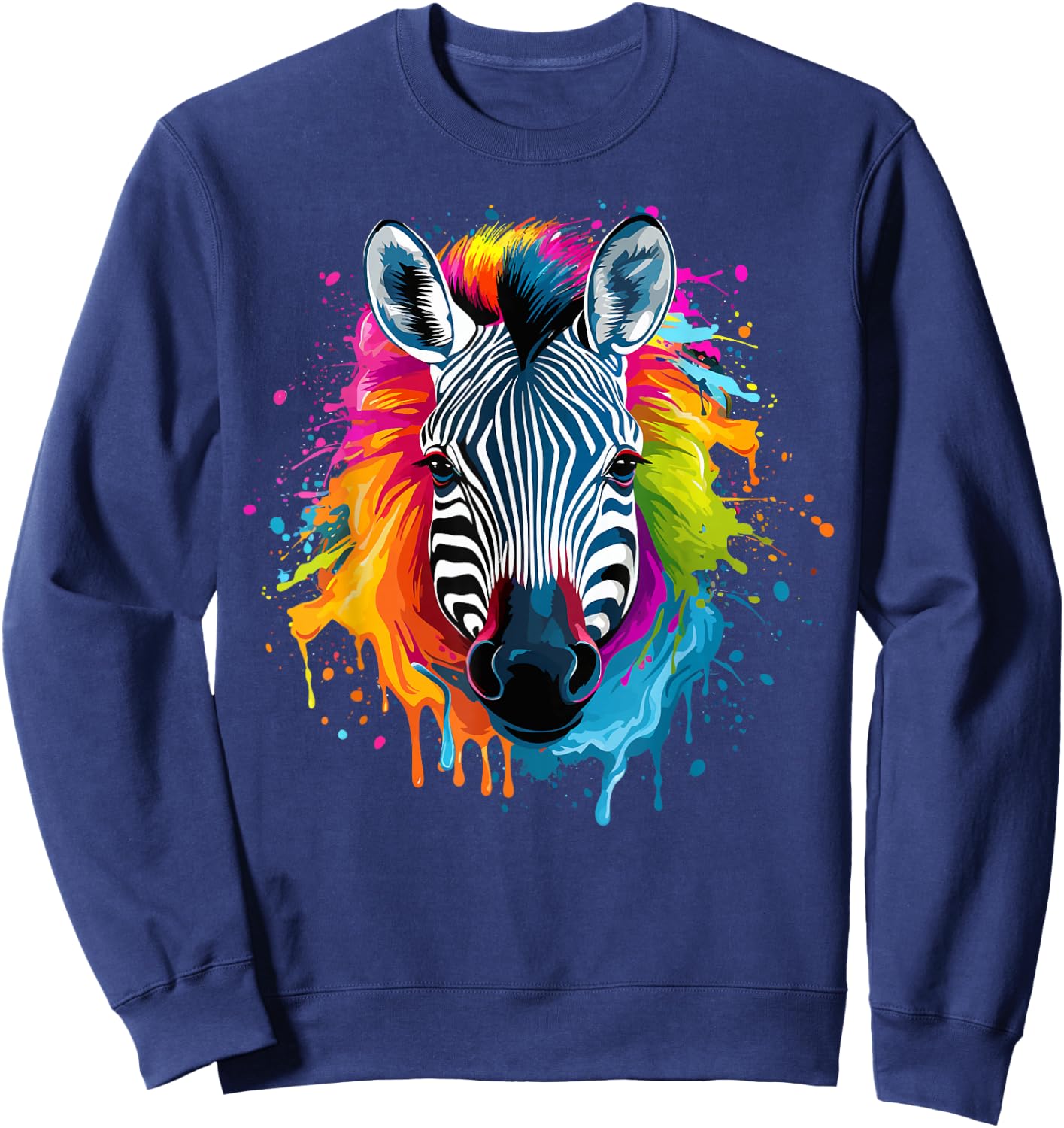 Colorful Splash Art Zebra Wildlife Animal Lover Sweatshirt - Sweatshirt | Navy