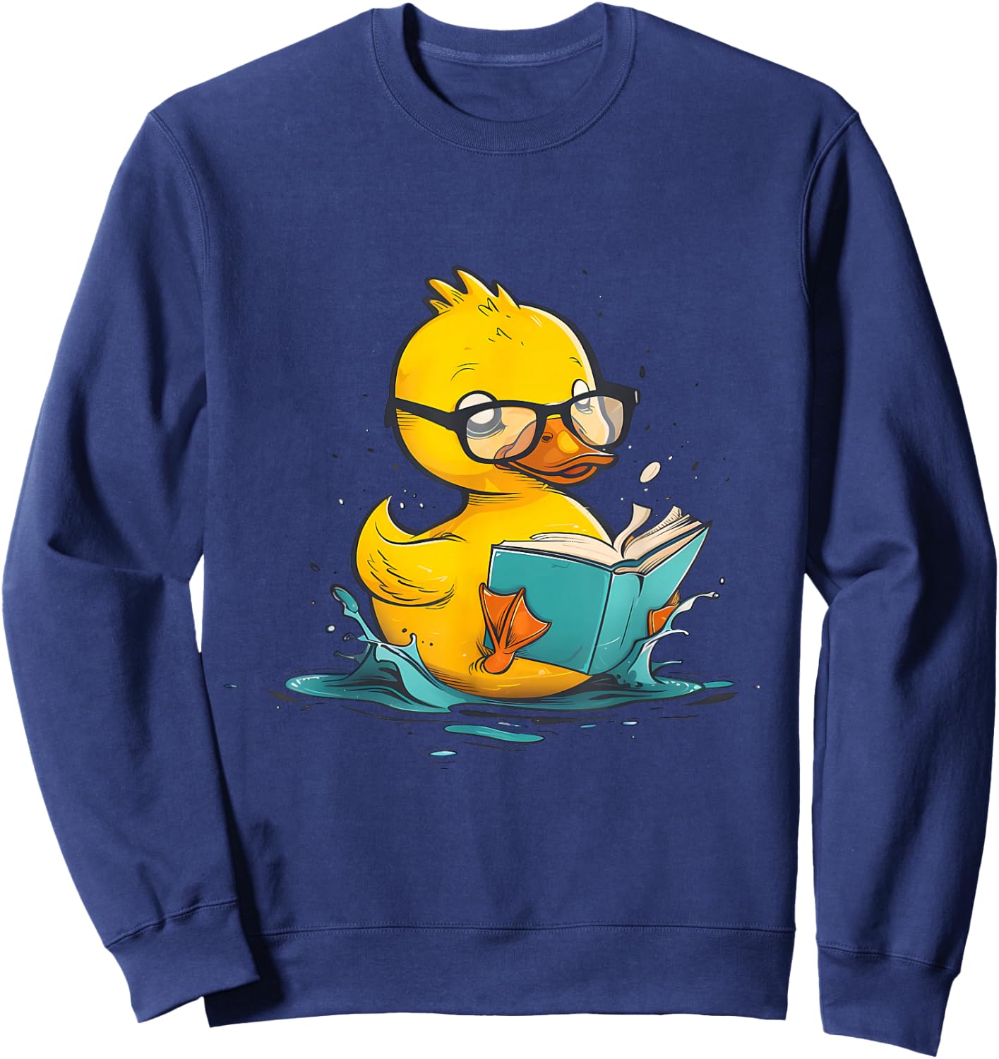 Rubber Duck Reading Book Reader Books Rubber Duckie Sweatshirt - Sweatshirt | Navy