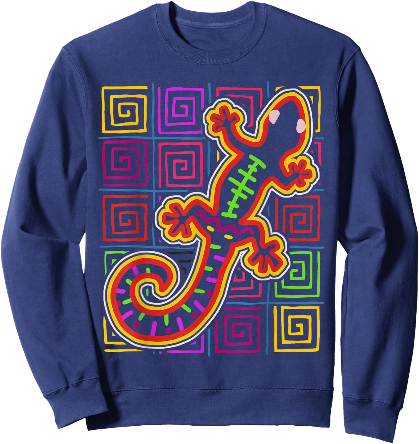 Gecko Lizard Mola Art by Panama Kuna Tribe Sweatshirt - Sweatshirt | Navy