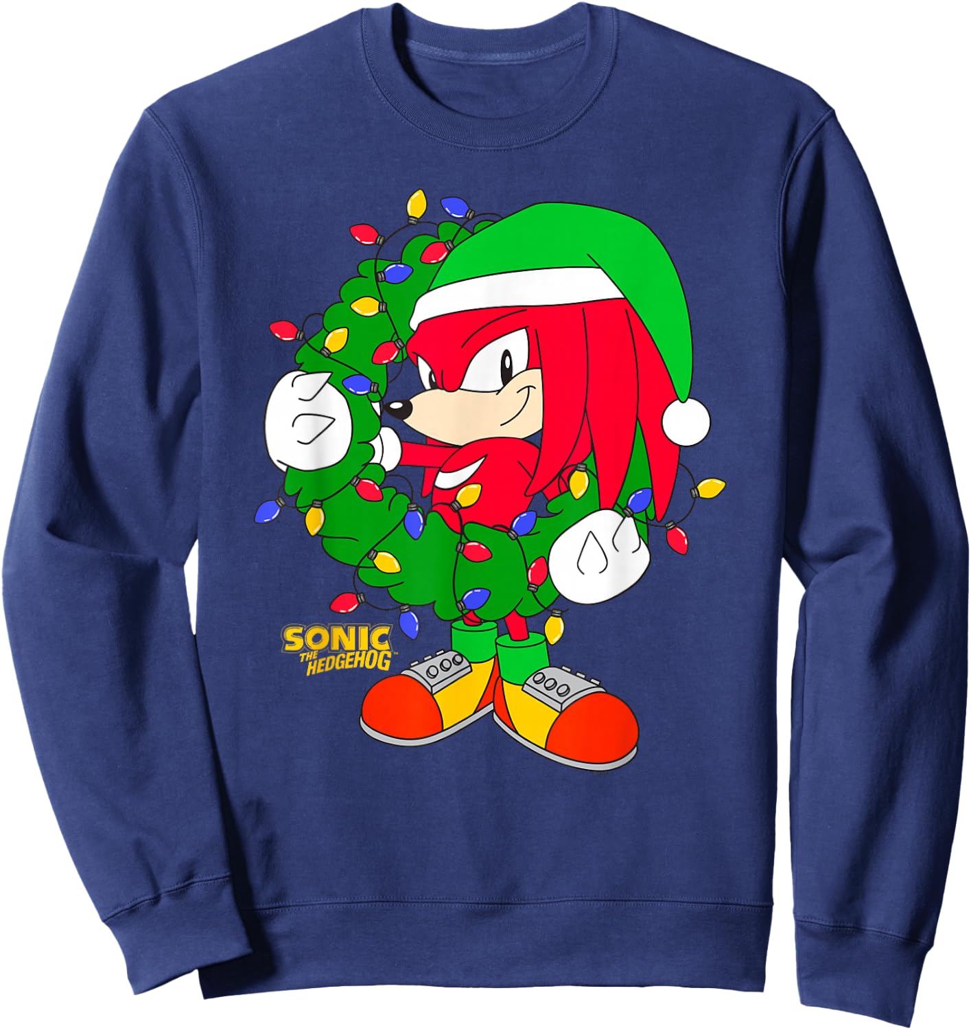 Sonic The Hedgehog Christmas Knuckle Wreath Big Chest Logo Sweatshirt - Sweatshirt | Navy