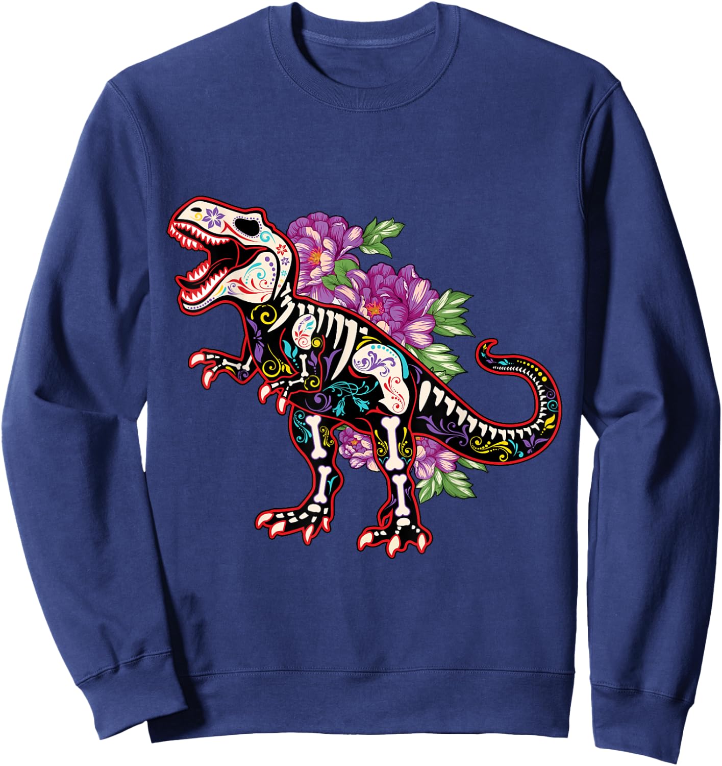 Skeleton Dinosaur Souls Day Of Dead Dia De Los Muertos Sweatshirt - Sweatshirt | Navy