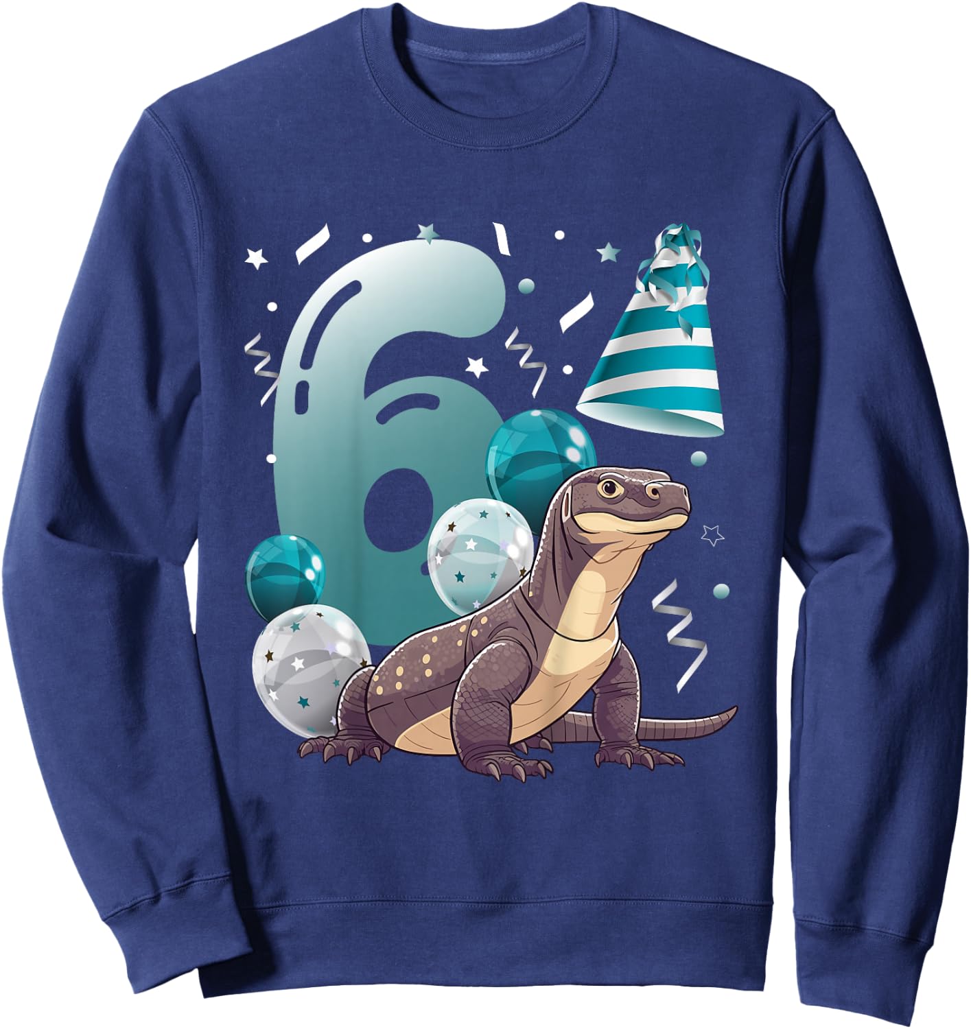 Kids 6th Komodo Dragon Birthday Party Six Year Old Komodo Dragon Sweatshirt - Sweatshirt | Navy