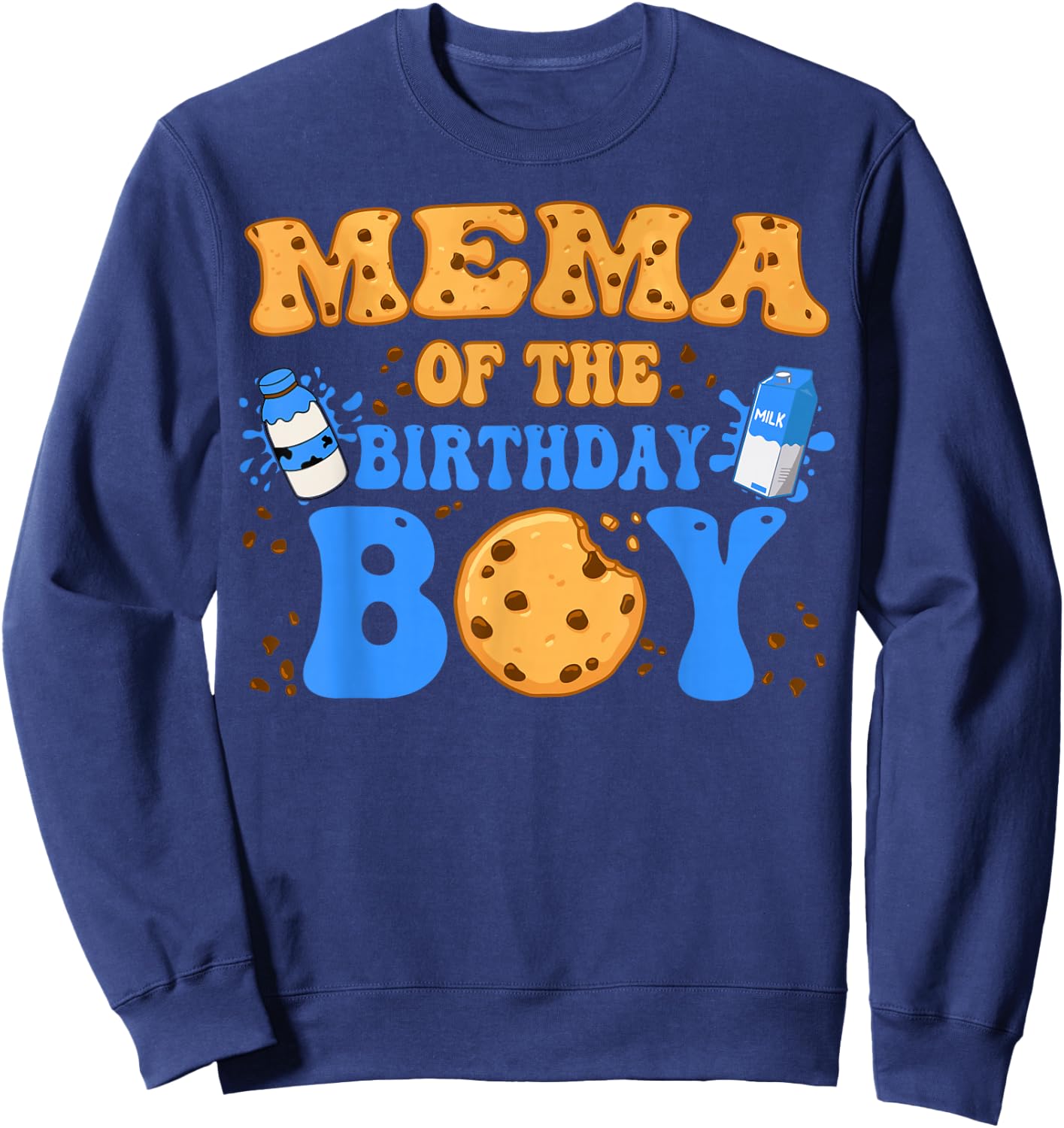 Mema Of The Birthday Boy Milk and Cookies Lover Sweatshirt - Sweatshirt | Navy