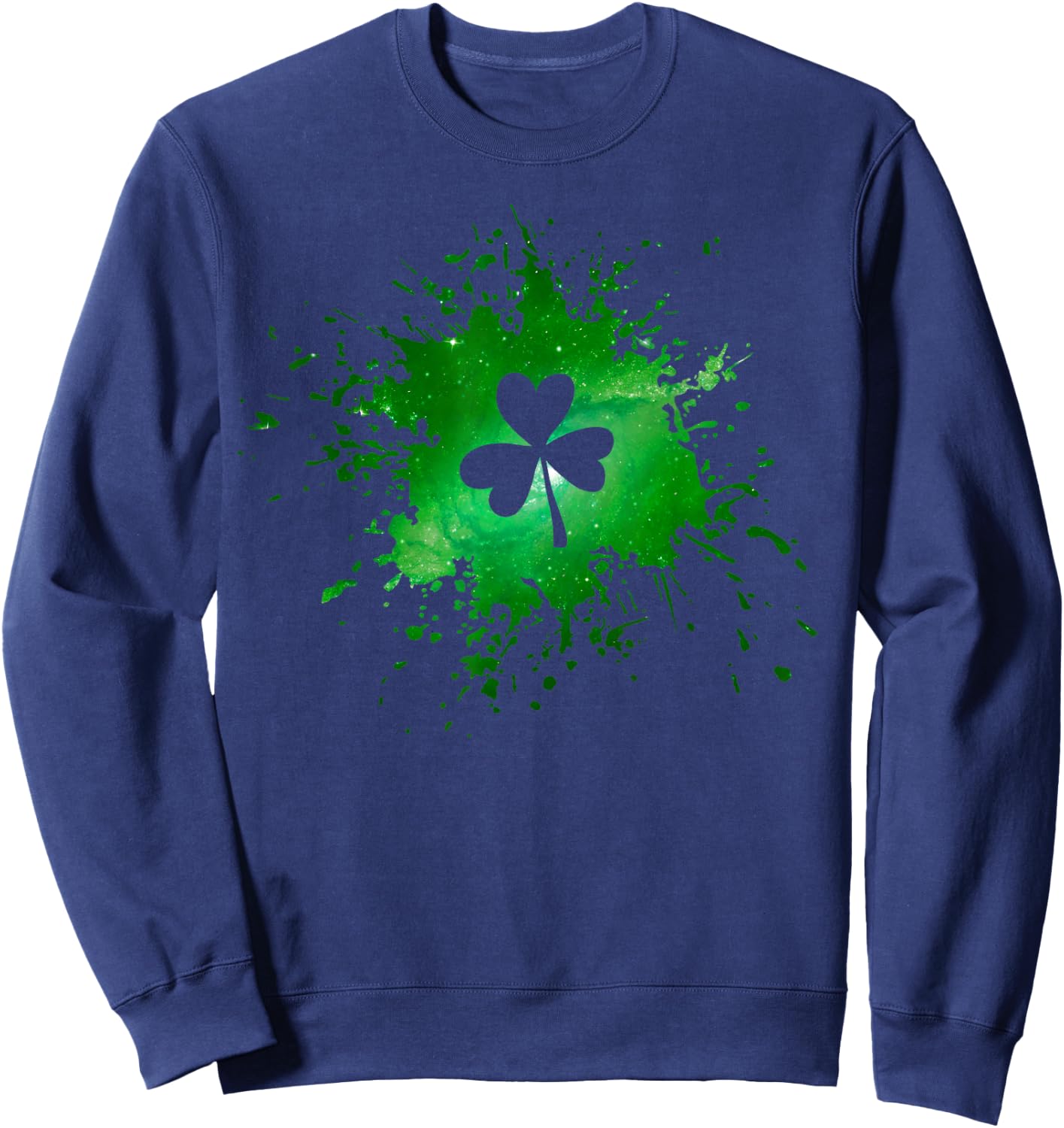 Green Galaxy 3 Leaf Clover St Patrick's Day Shamrock Sweatshirt - Sweatshirt | Navy