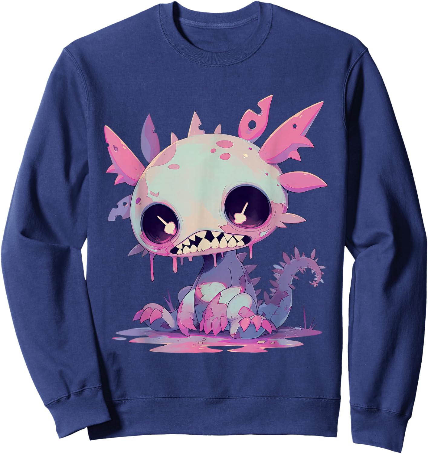 Kawaii Pastel Goth Creepy Cute Zombie Axolotl Sweatshirt - Sweatshirt | Navy
