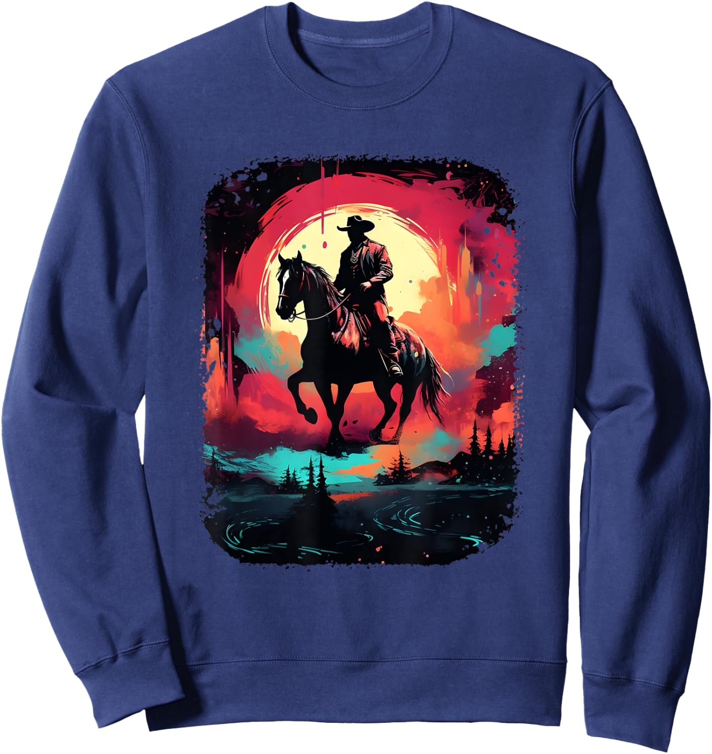 Colorful Retro Horse Lover Riding Western Cowboy Rodeo Sweatshirt - Sweatshirt | Navy