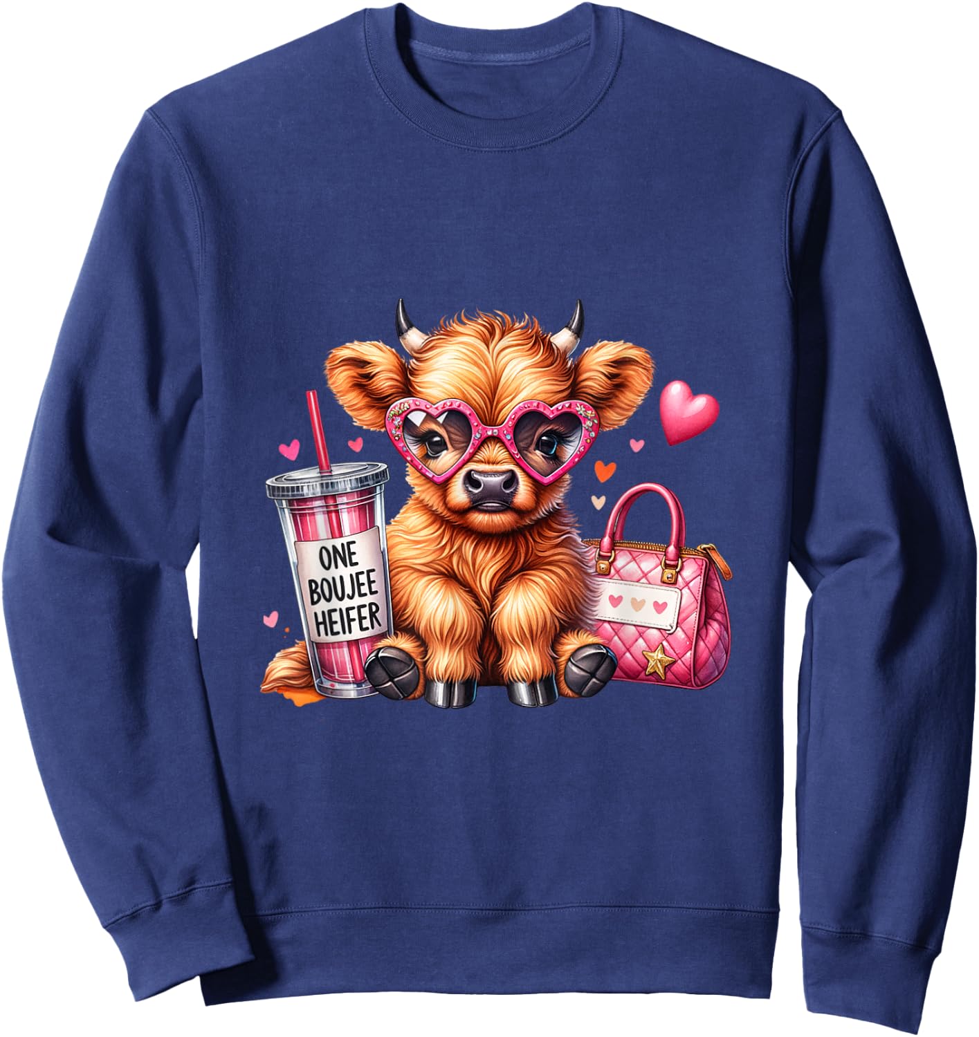 One Boujee Heifer Highland Cow Sweatshirt - Sweatshirt | Navy