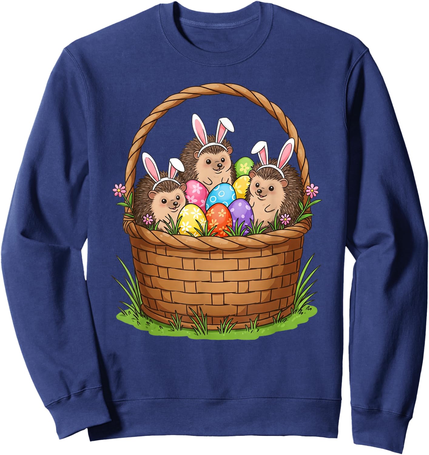 Hedgehog Bunny Easter Basket Egg Easter Day Kids Sweatshirt - Sweatshirt | Navy
