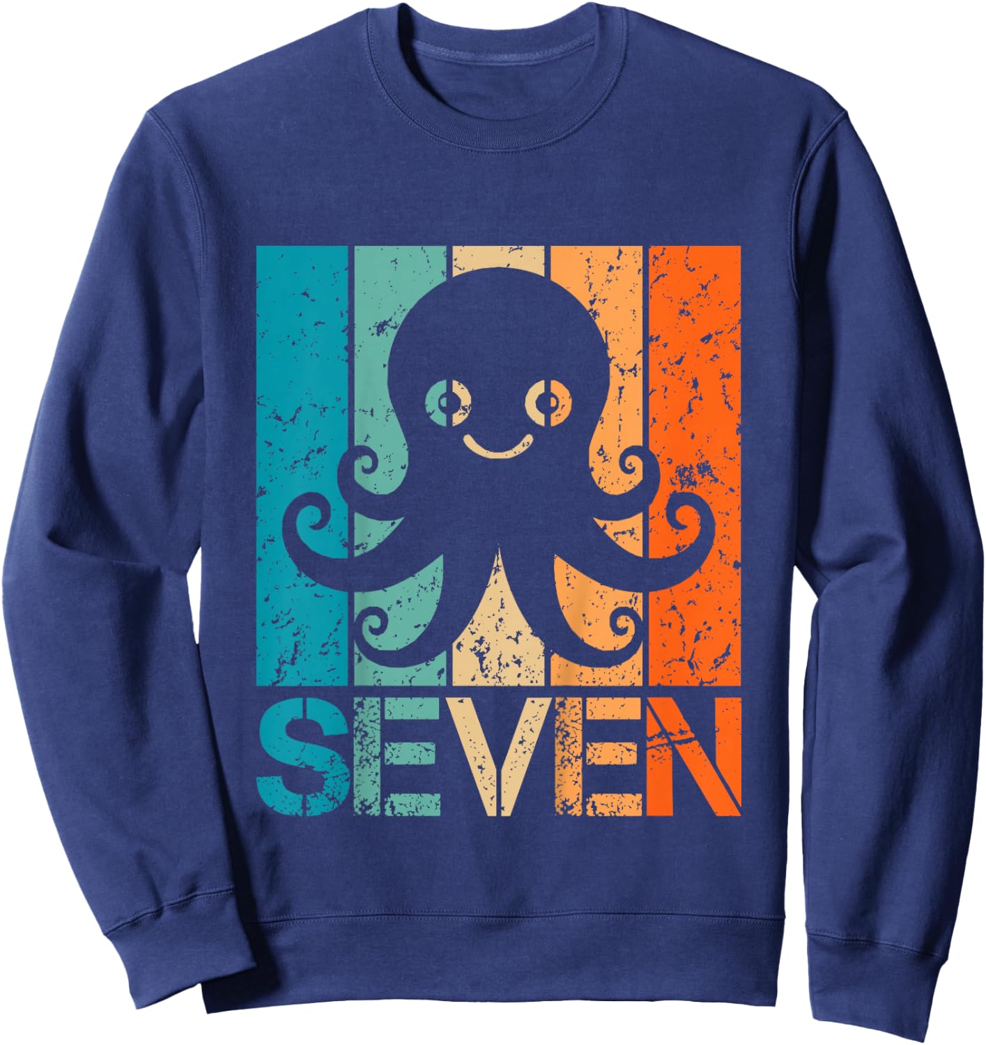 Funny 7th Octopus Birthday 7 Year Old Birthday Octopus Sweatshirt - Sweatshirt | Navy
