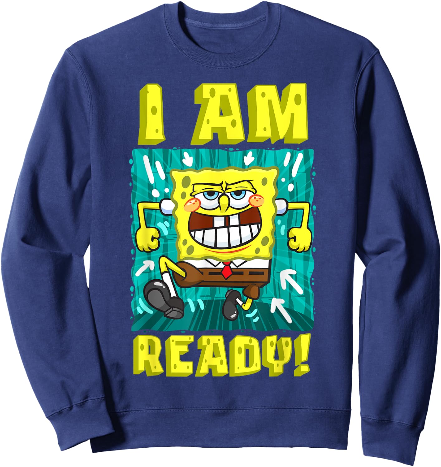 Mademark x SpongeBob SquarePants - SpongeBob I Am Ready Funny SpongeBob Running and Ready Sweatshirt - Sweatshirt | Navy