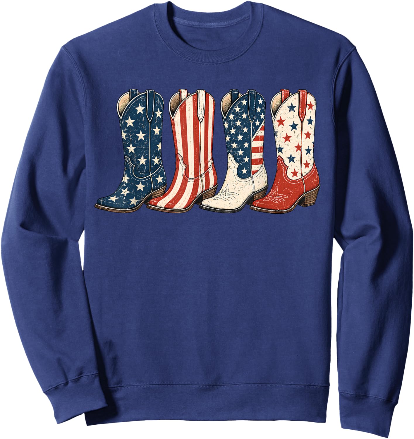 4th of July Patriotic Cowboy Boots Western Cowgirl American Sweatshirt - Sweatshirt | Navy