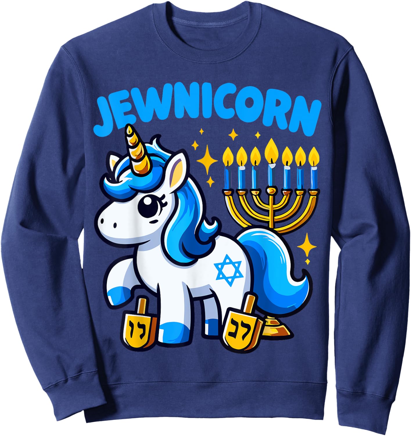 Jewnicorn Jew Unicorn Cute Hanukkah Pajamas Chanukah Girl Sweatshirt - Sweatshirt | Navy