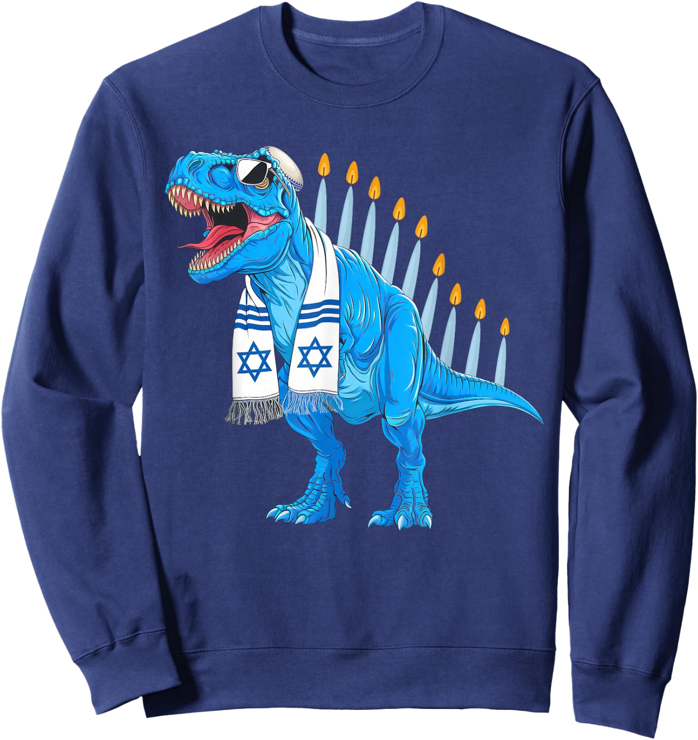 Menorasaurus Rex Shirt Menorahsaurus Hannukah Dinosaur Sweatshirt - Sweatshirt | Navy