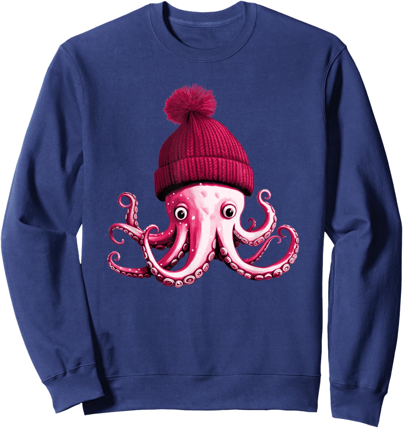 Cephalopod Octopus Lover Chilling in Red Cap Novelty Clothing Sweatshirt - Sweatshirt | Navy