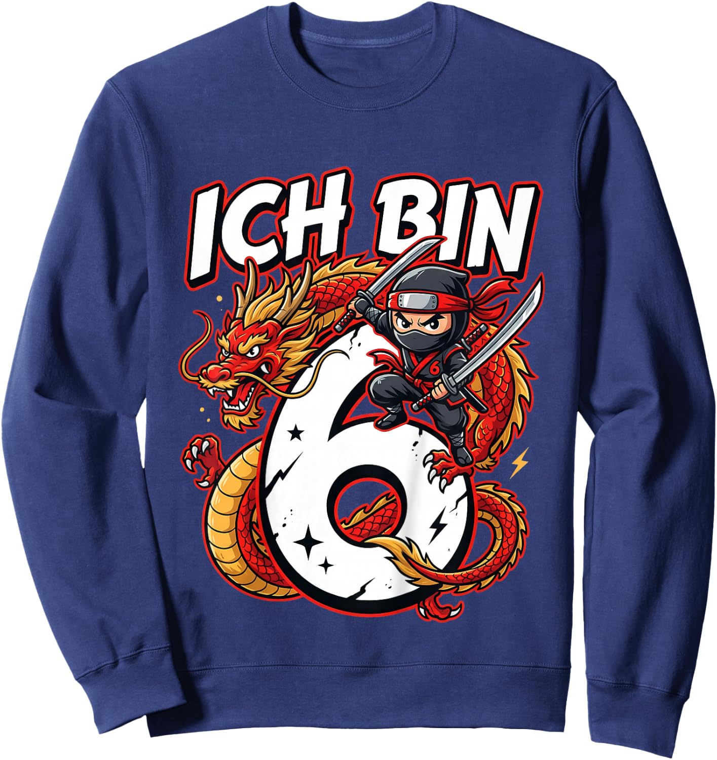 Cooler Ninja Geburtstag für Jungen mit Drache 6 Jahre Sweatshirt - Sweatshirt | Navy