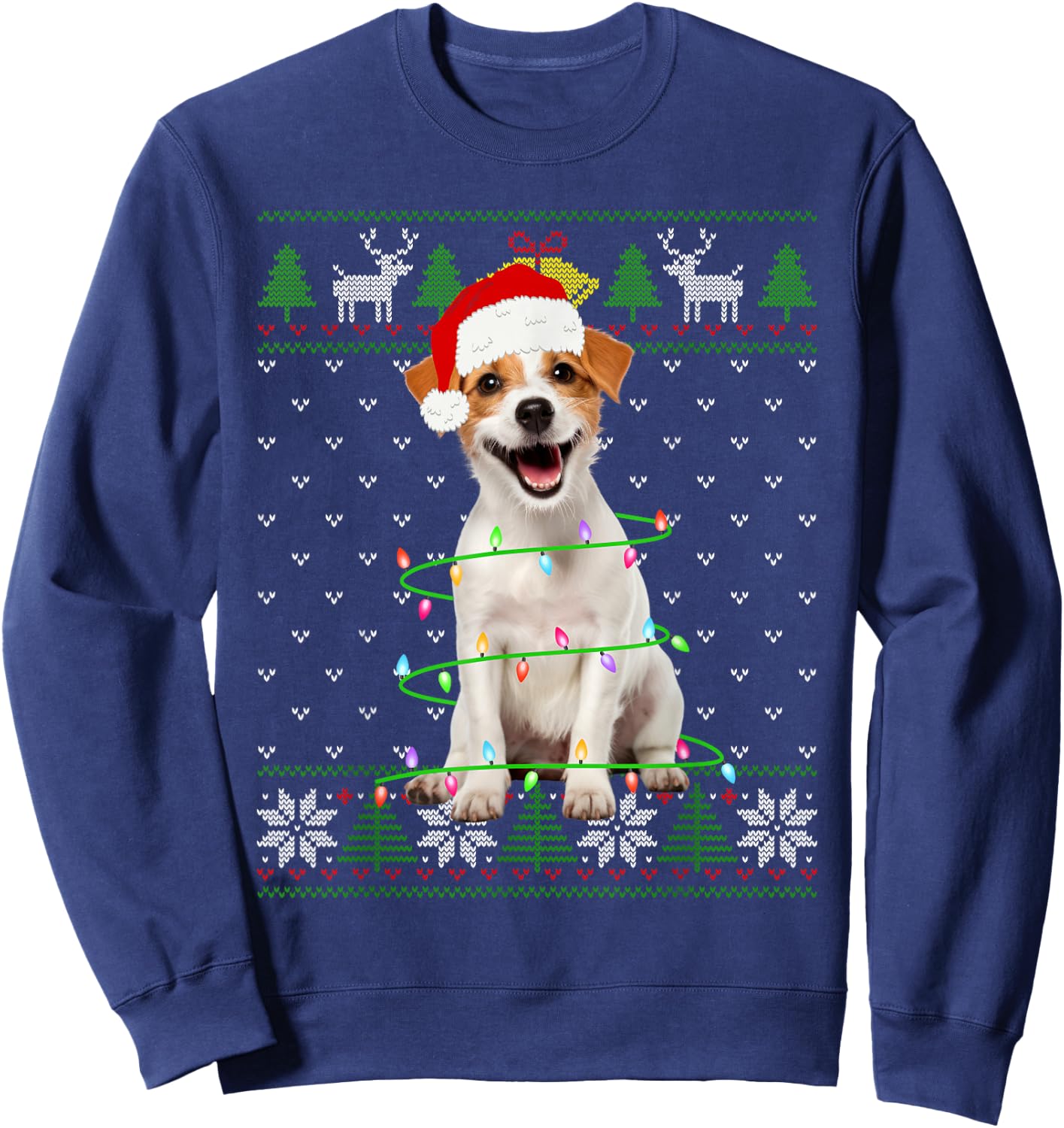 Jack Russell Terrier Dog Christmas Tree Lights Puppy Lover Men Women Kids Sweatshirt - Sweatshirt | Navy