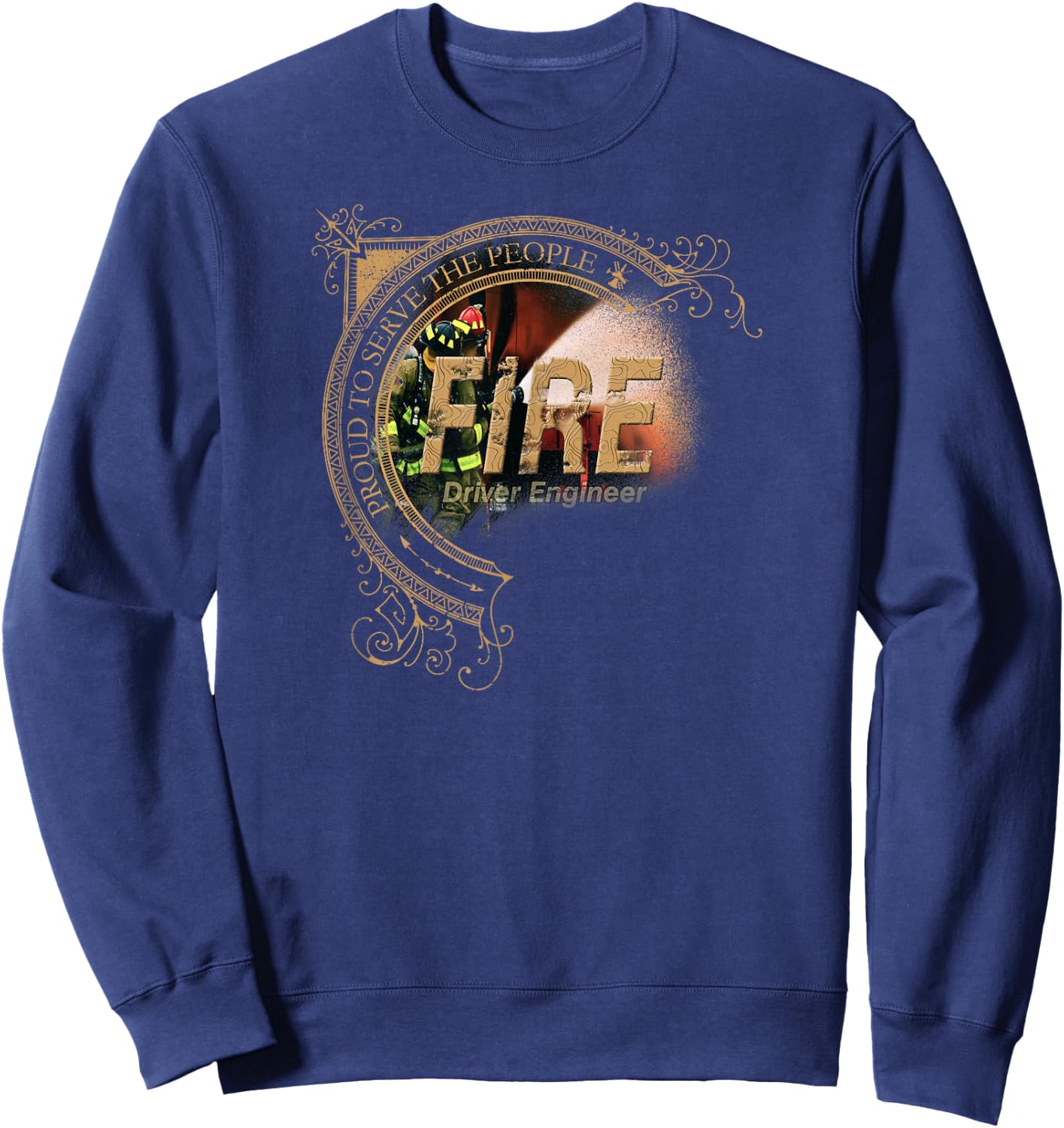 Firefighter Driver Engineer - Distressed Design Sweatshirt - Sweatshirt | Navy
