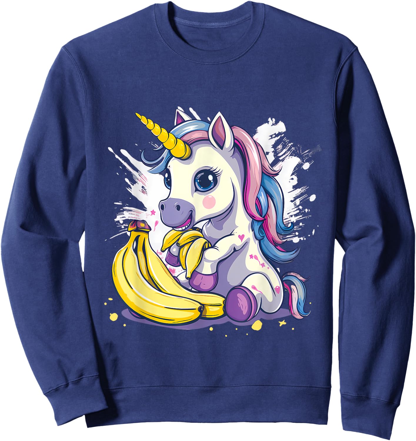 Banana Unicorn Watercolor Animal Art Drawing Banana Fruit Sweatshirt - Sweatshirt | Navy