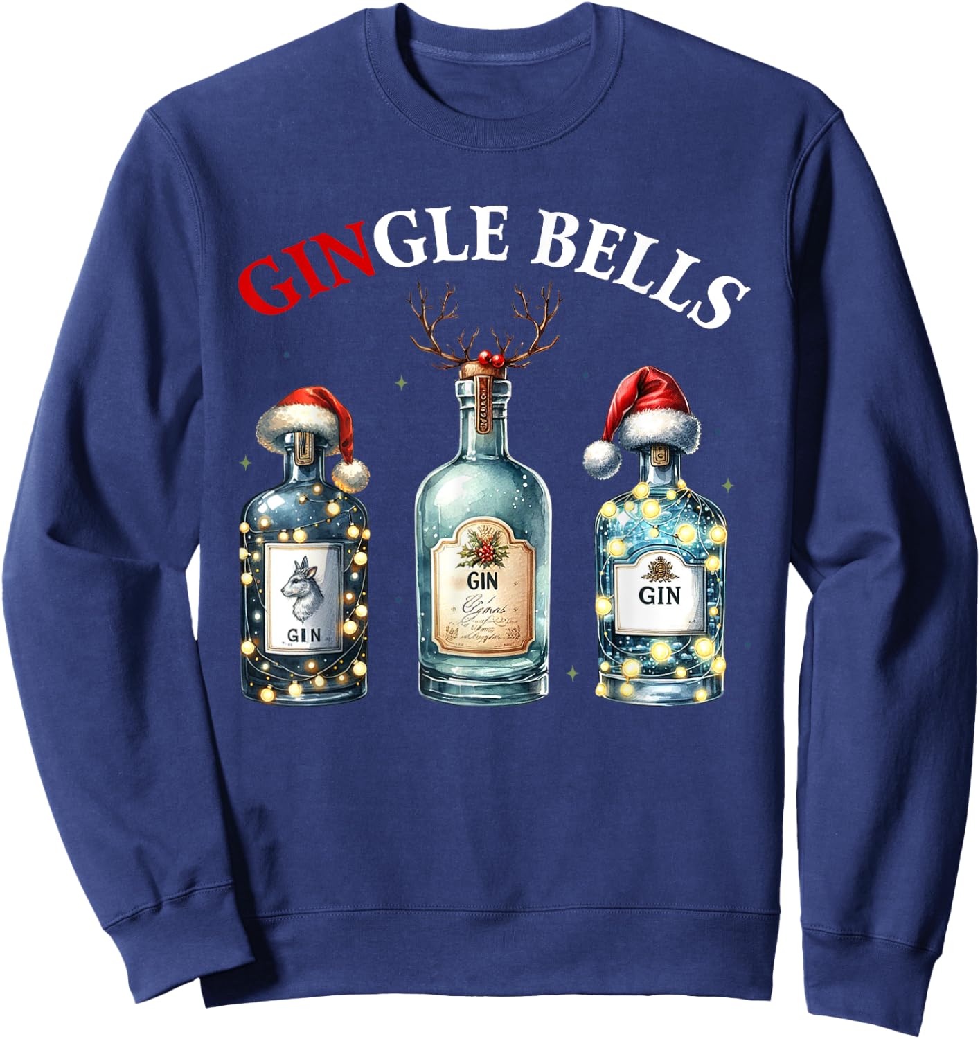 Gingle Bells Gin Christmas Lovers Reindeer Antlers Gin Drink Sweatshirt - Sweatshirt | Navy