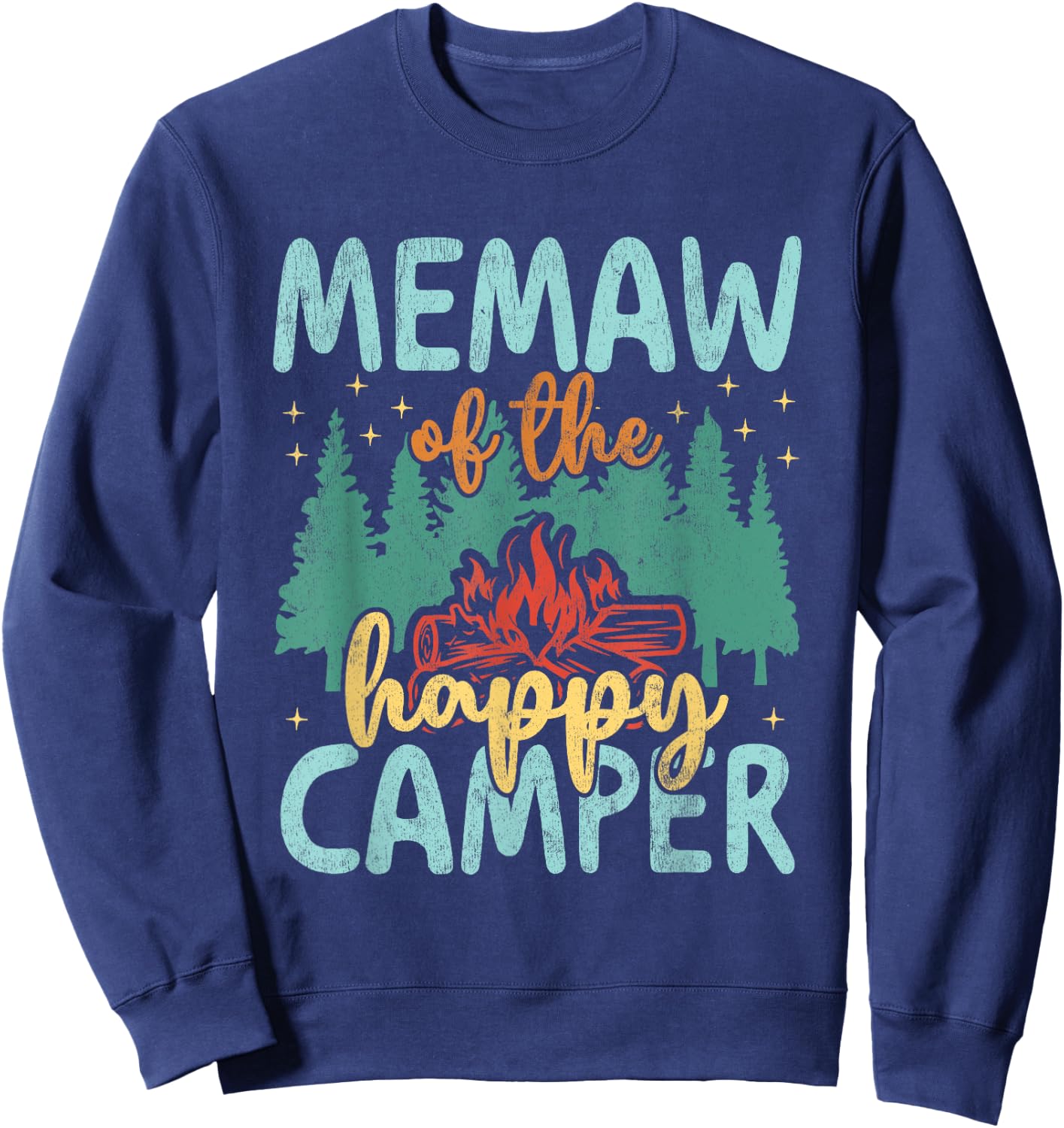 Memaw of Happy Camper 1st Birthday Party Retro Memaw Sweatshirt - Sweatshirt | Navy