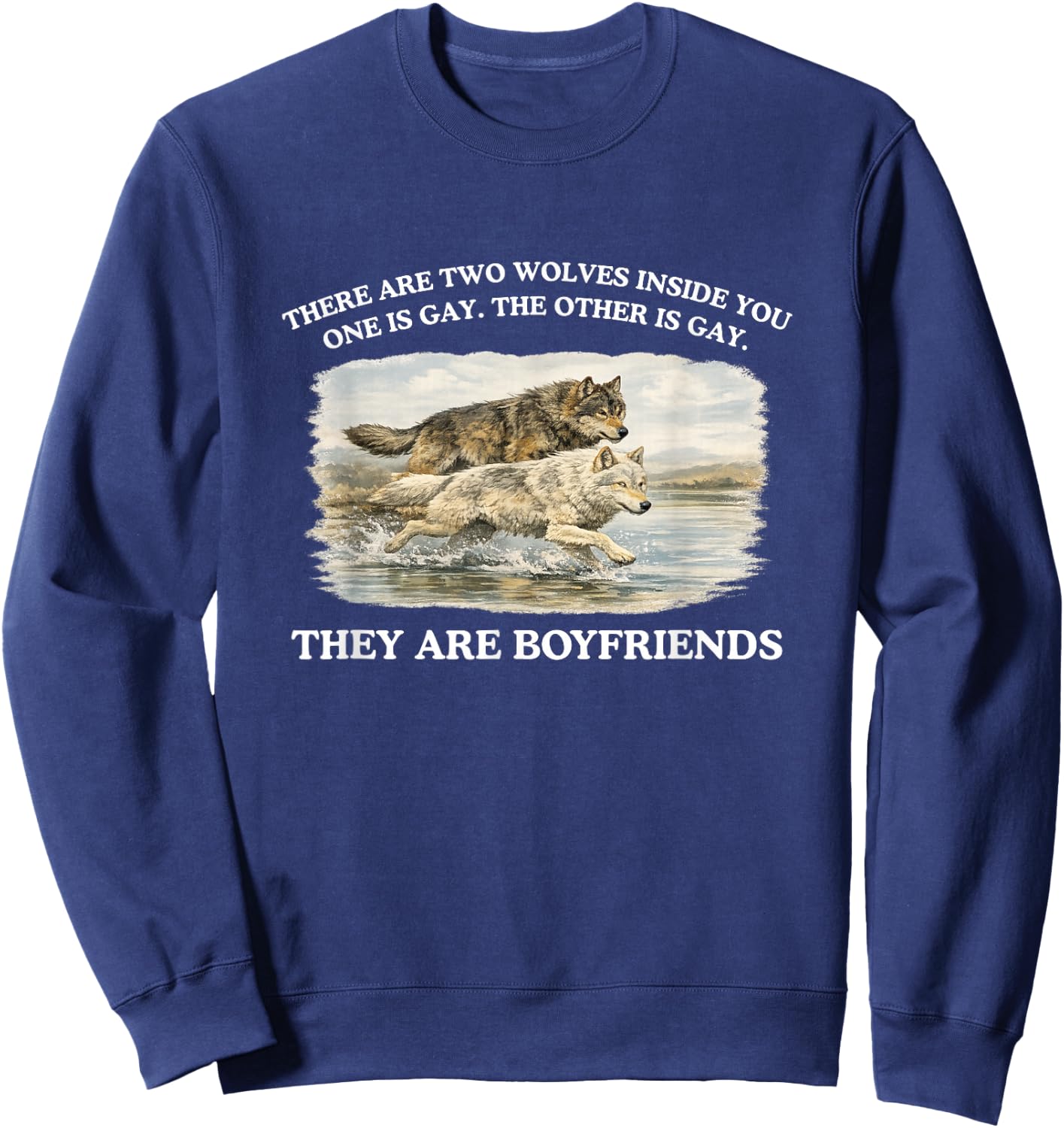 There are Two Wolves Inside You Funny Gay Pride Meme Queer Sweatshirt - Sweatshirt | Navy