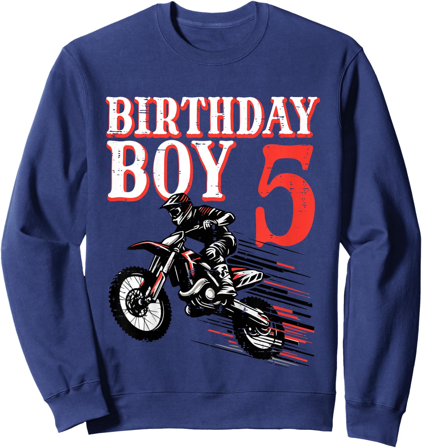 Kids Birthday Boy 5 Motorcycle 5th Bday Biker Rider Boys Kids Sweatshirt - Sweatshirt | Navy