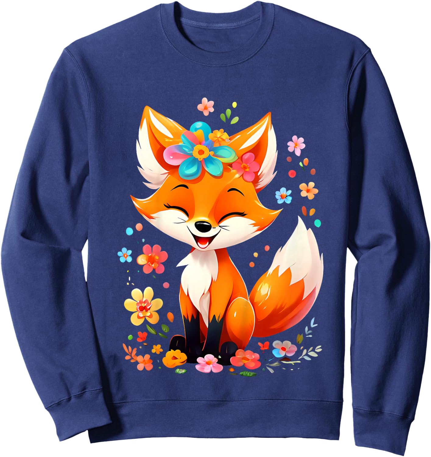 Kids Fox Gifts Cute Fox Cute Animal Cute Girls Boys , black Sweatshirt - Sweatshirt | Navy