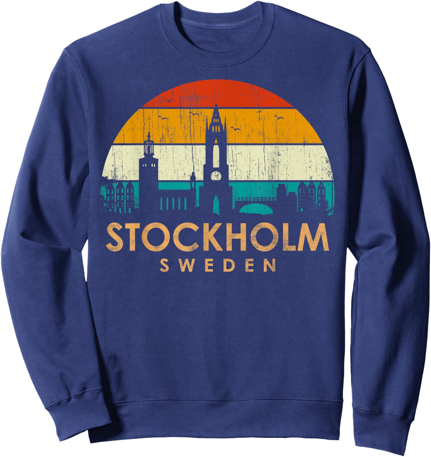 Vintage Retro Style Landscape Sun Skyline Stockholm Sweden Sweatshirt - Sweatshirt | Navy