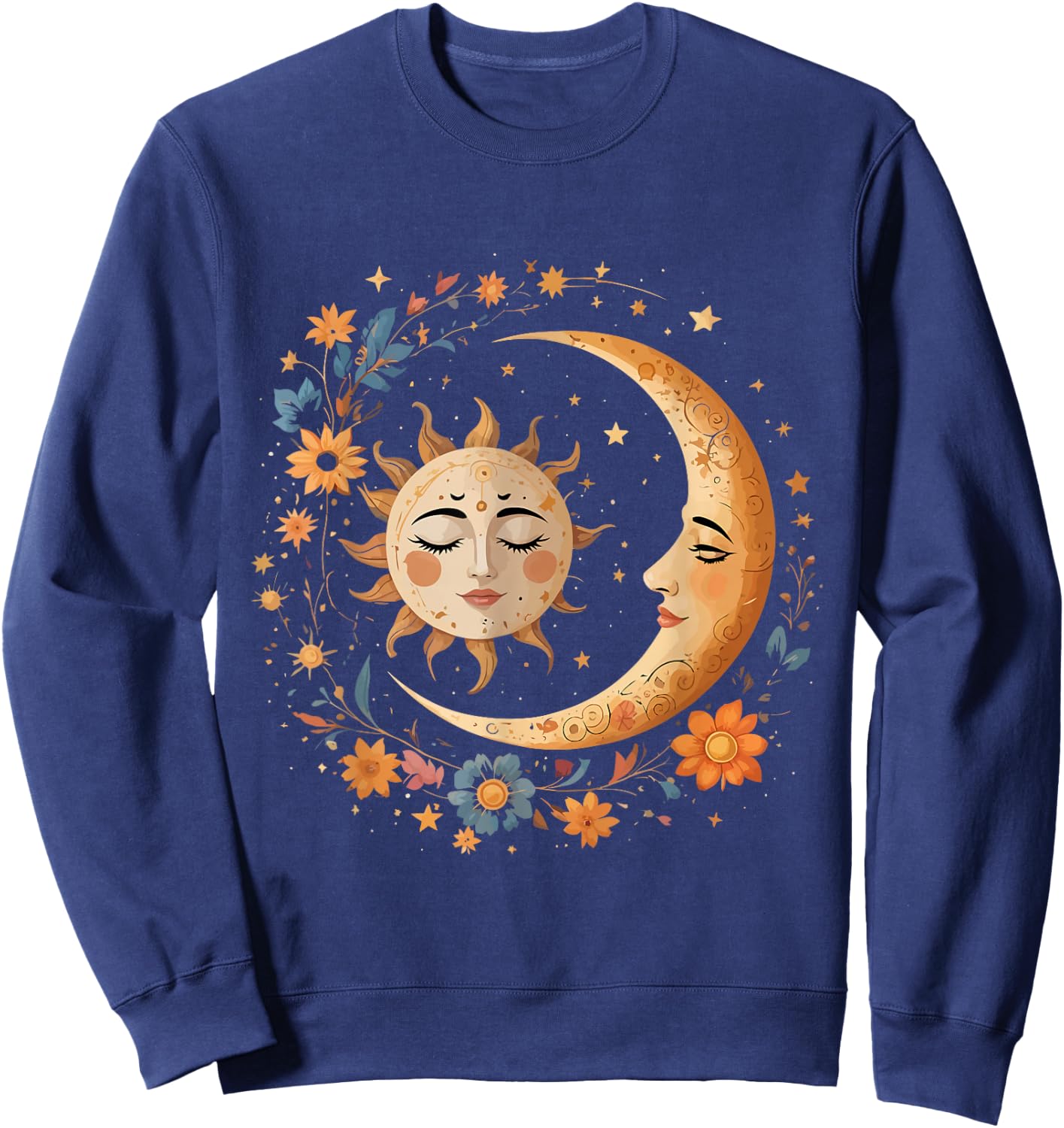 Vintage Celestial Sun Moon Boho Shirt Mystic Astrology Lover Sweatshirt - Sweatshirt | Navy