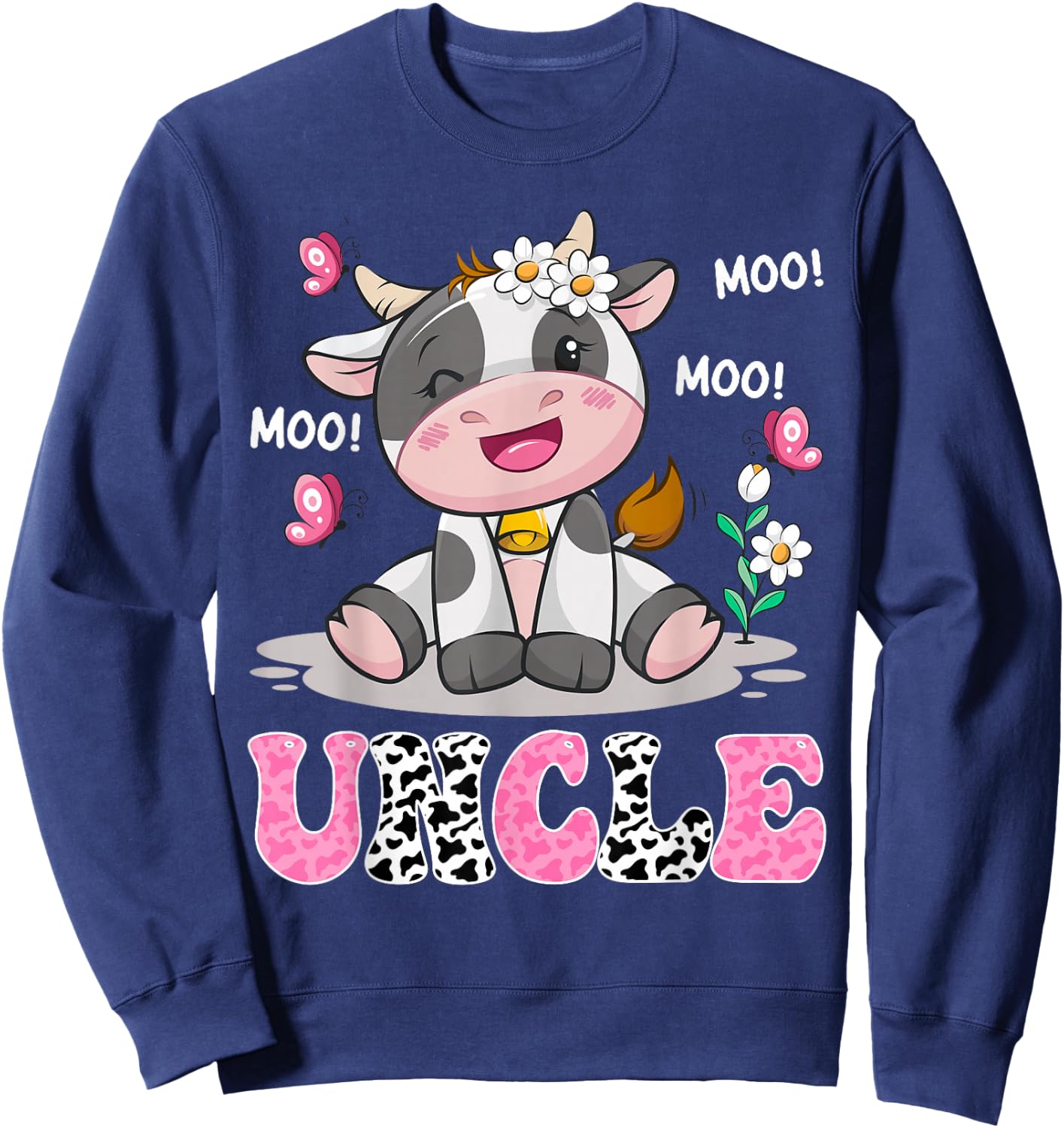 Uncle Cute Cow Moo Moo Farmer Birthday Family Matching Sweatshirt - Sweatshirt | Navy