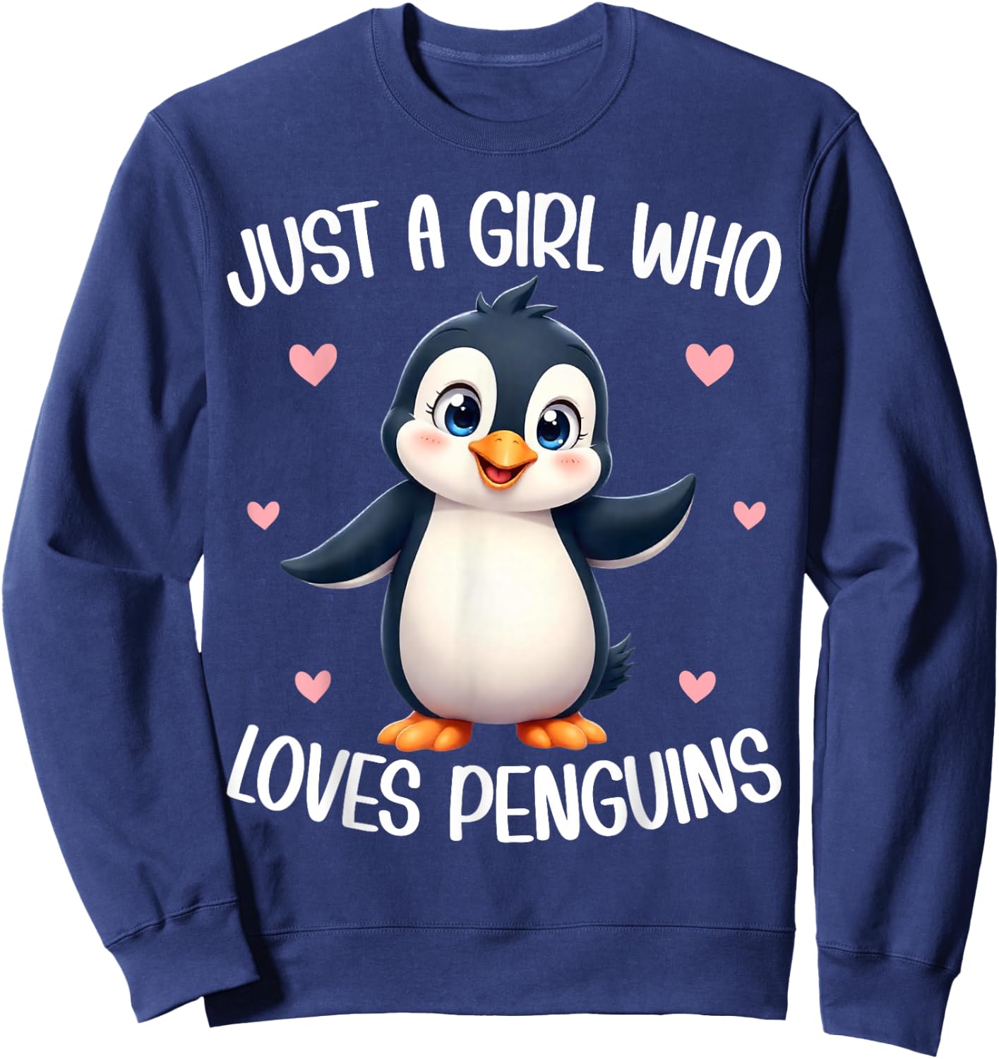 Just A Girl Who Loves Penguins Kids Girls Cute Penguin Lover Sweatshirt - Sweatshirt | Navy