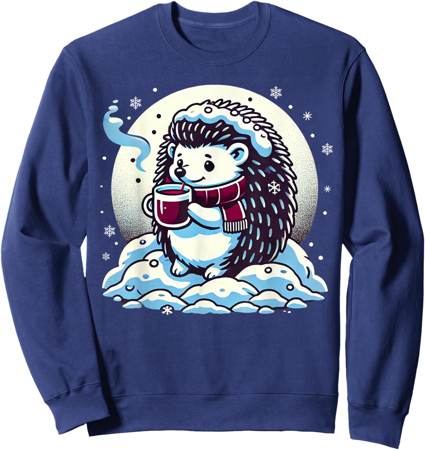 Hedgehog Enjoying Hot Chocolate In Snowy Winter Sweatshirt - Sweatshirt | Navy