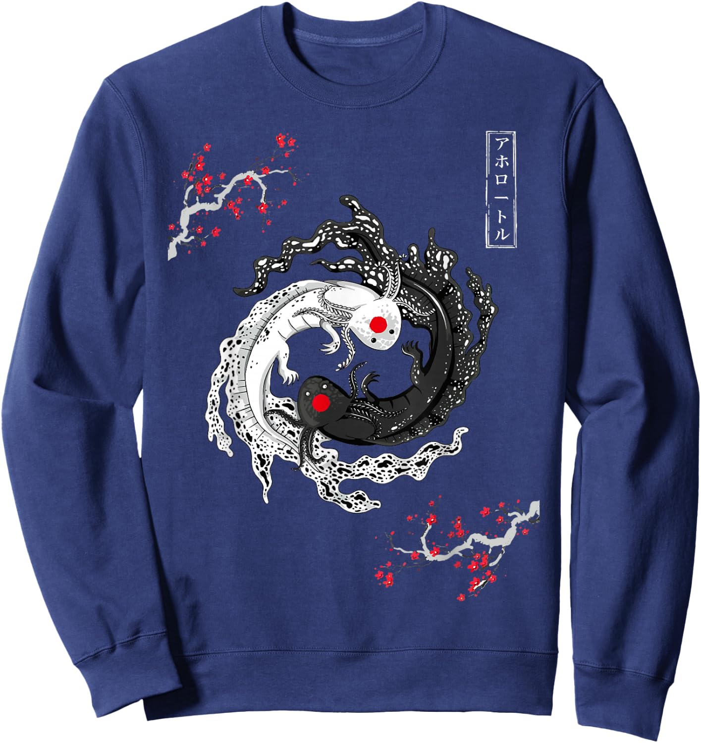 Axolotls Yin Yang Japanese Art Anime Graphic Axolotl Lover Sweatshirt - Sweatshirt | Navy