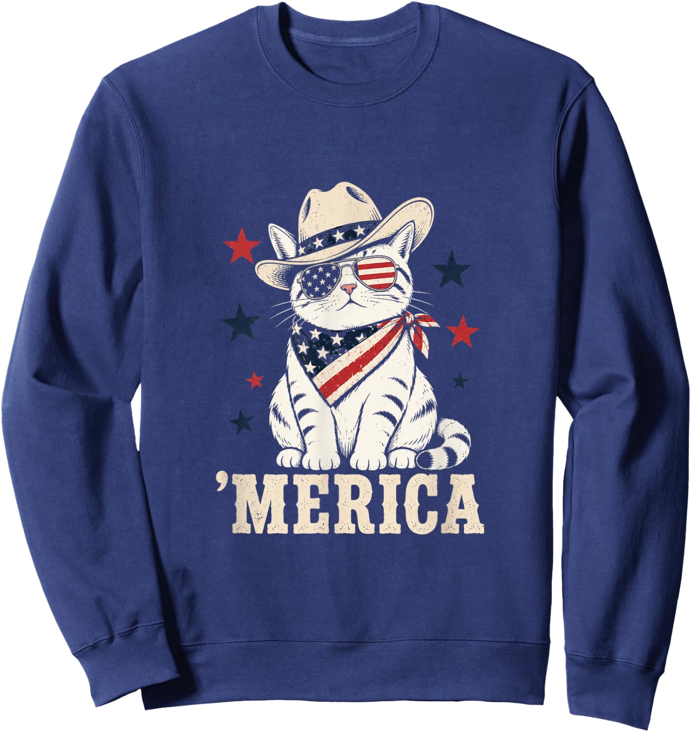 USA Merica Cat 4th of July Funny Patriotic Sweatshirt - Sweatshirt | Navy