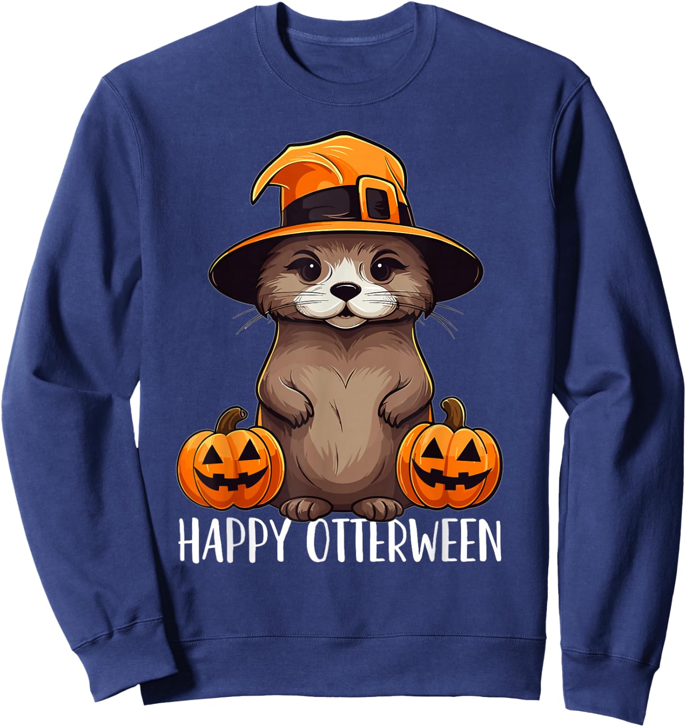 Happy Otterween Cute Sea Otter Halloween Hat Costume Kids Sweatshirt - Sweatshirt | Navy
